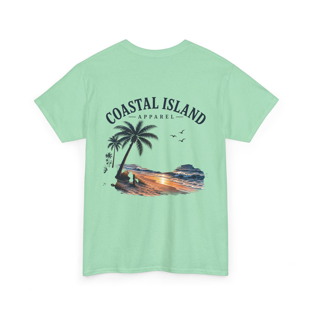 Coastal Island Sunset Beach T-Shirt | Palm Tree Ocean Graphic Tee