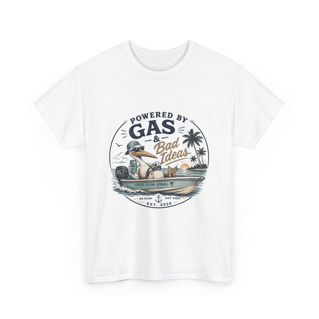 Gas & Bad Ideas Boat T‑Shirt — Funny Fishing Beach Tee