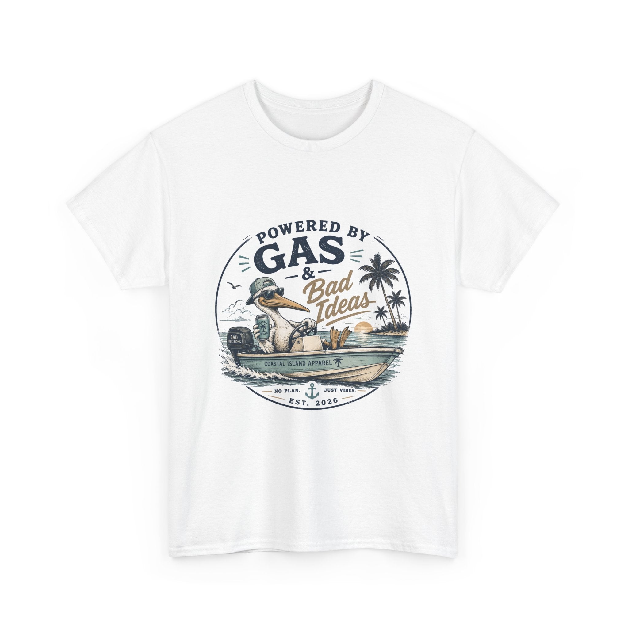 Gas & Bad Ideas Boat T‑Shirt — Funny Fishing Beach Tee