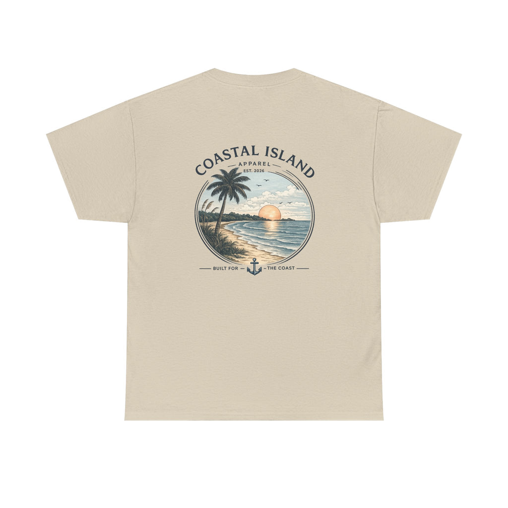 Coastal Island Sunset Tee — Beach Palm Tree Graphic T-Shirt