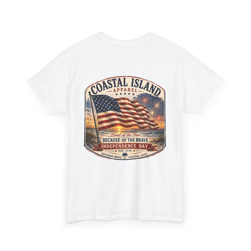 Coastal Island USA Flag Tee — "Because of the Brave" Independence Day T‑Shirt
