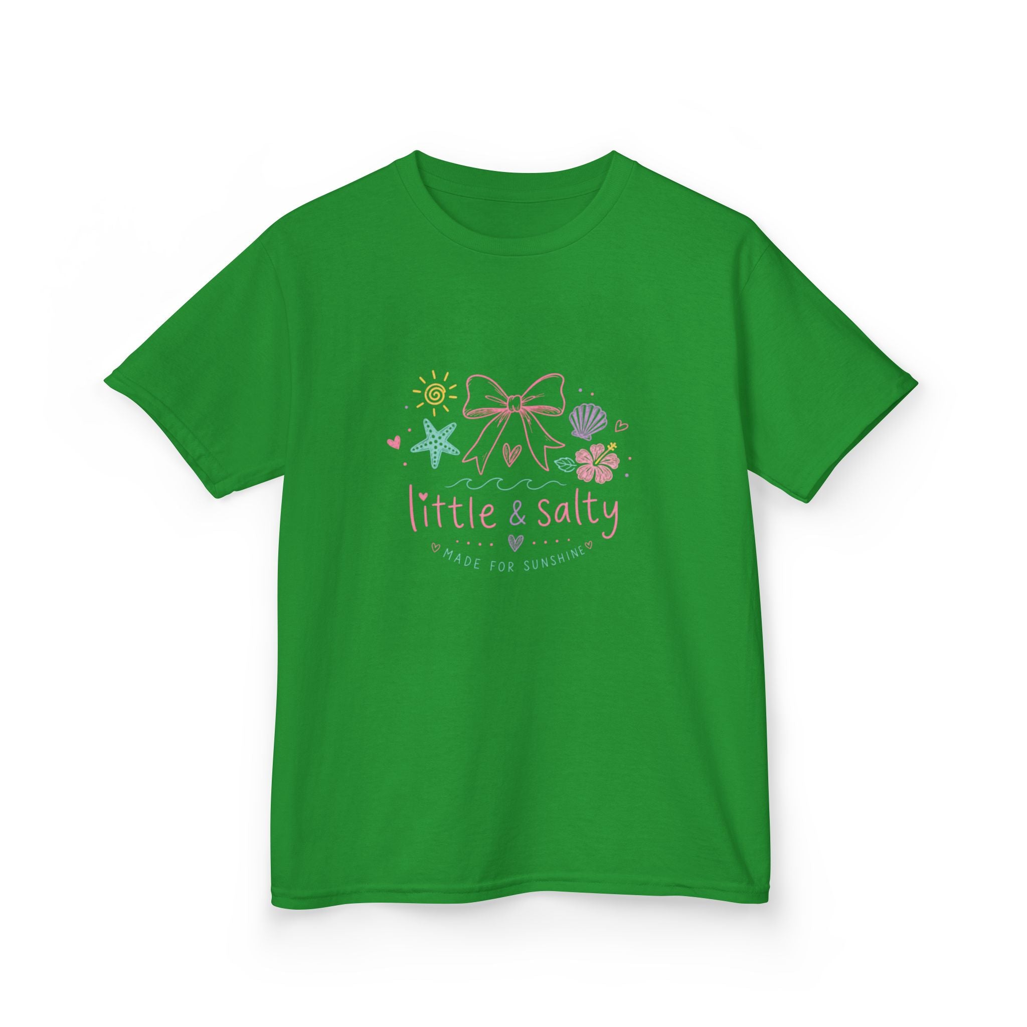 Girl's Tee — "Little & Salty" Pastel Seashells Graphic