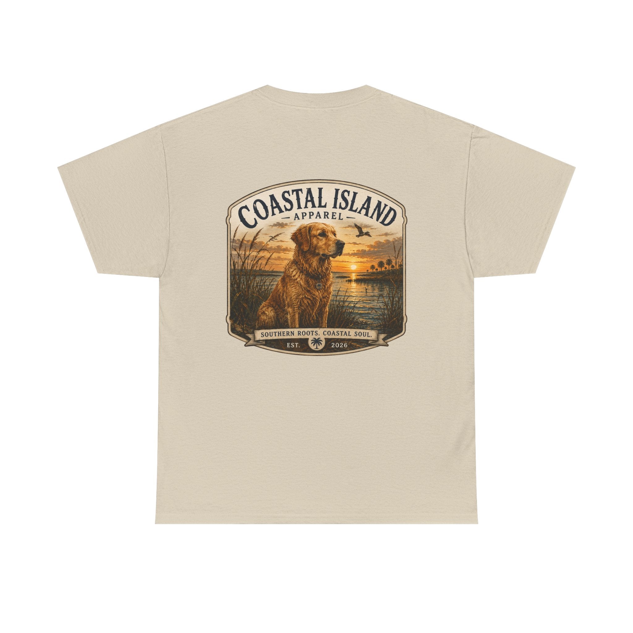 Coastal Island Retriever Logo Tee | Dog Sunset Beach Shirt