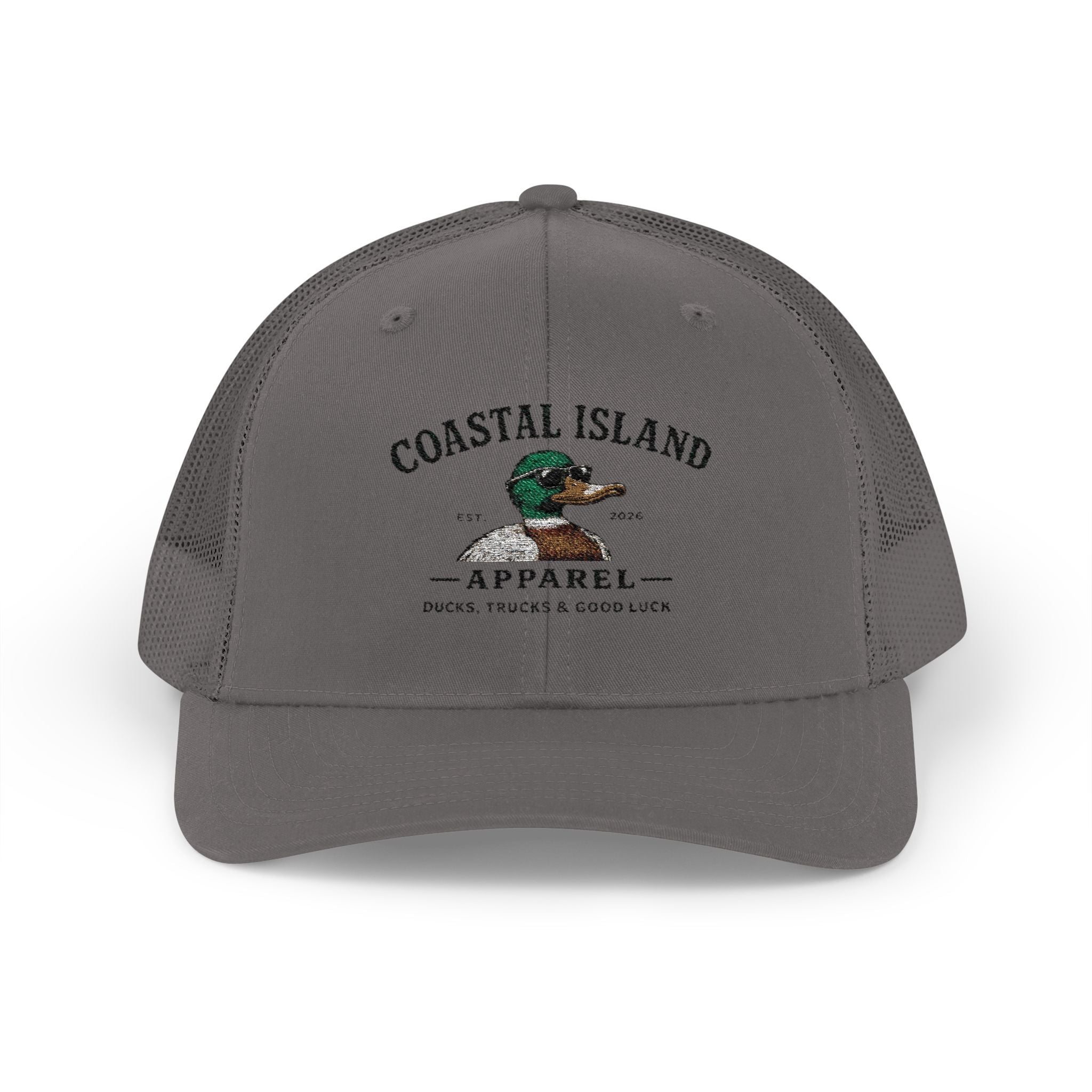 Coastal Island Trucker Cap — Vintage Duck Logo Snapback Hat