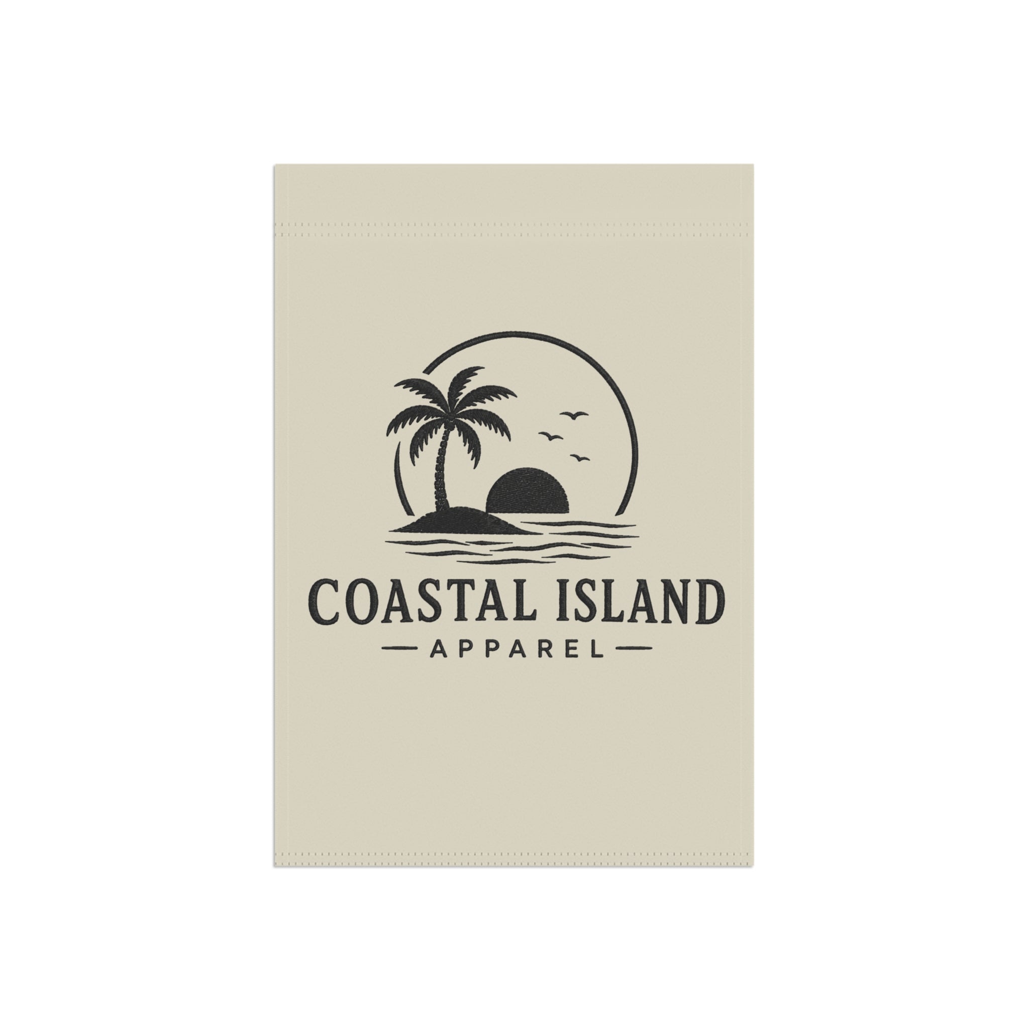 Coastal Island Garden Flag — Tropical Palm Sunset Yard Banner