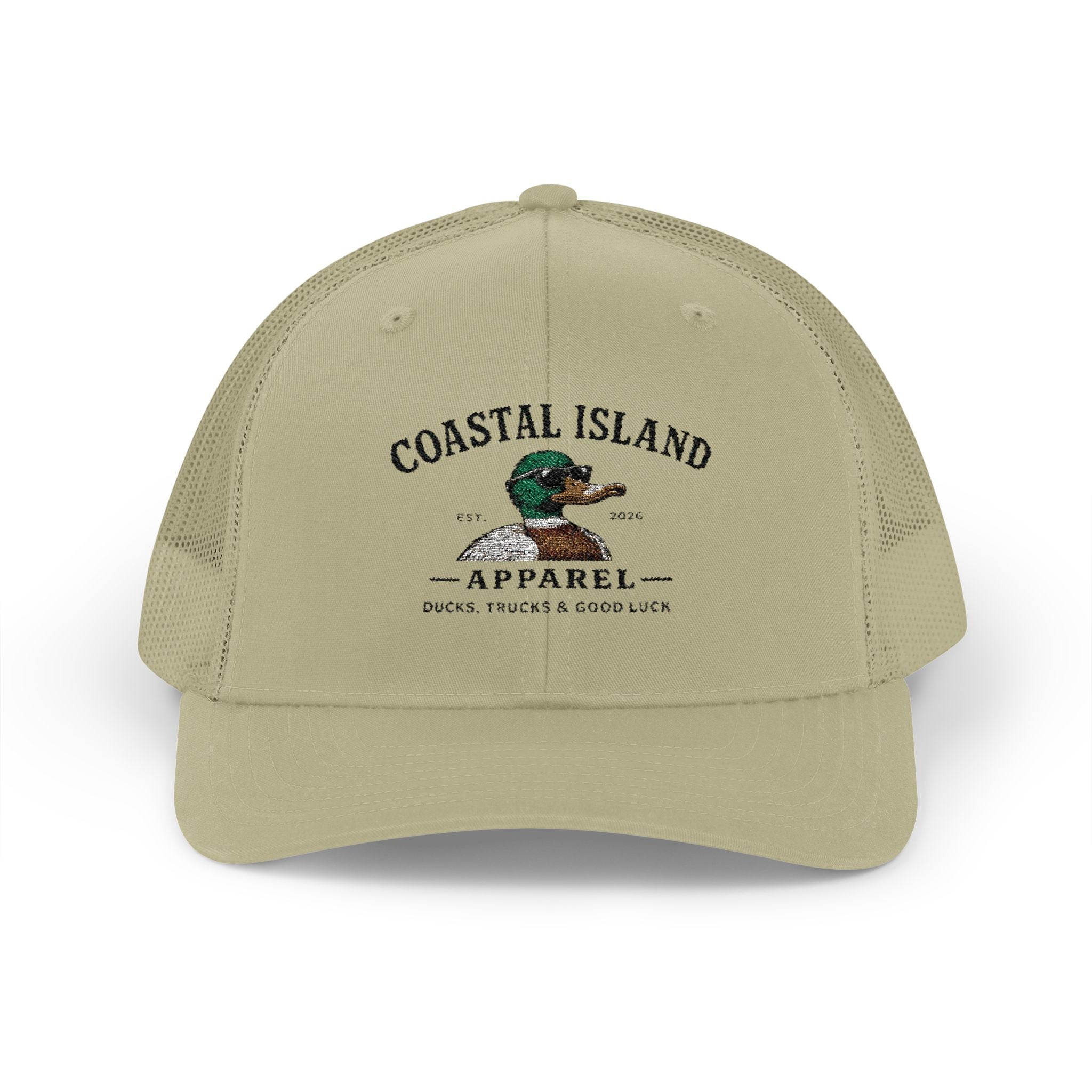 Coastal Island Trucker Cap — Vintage Duck Logo Snapback Hat
