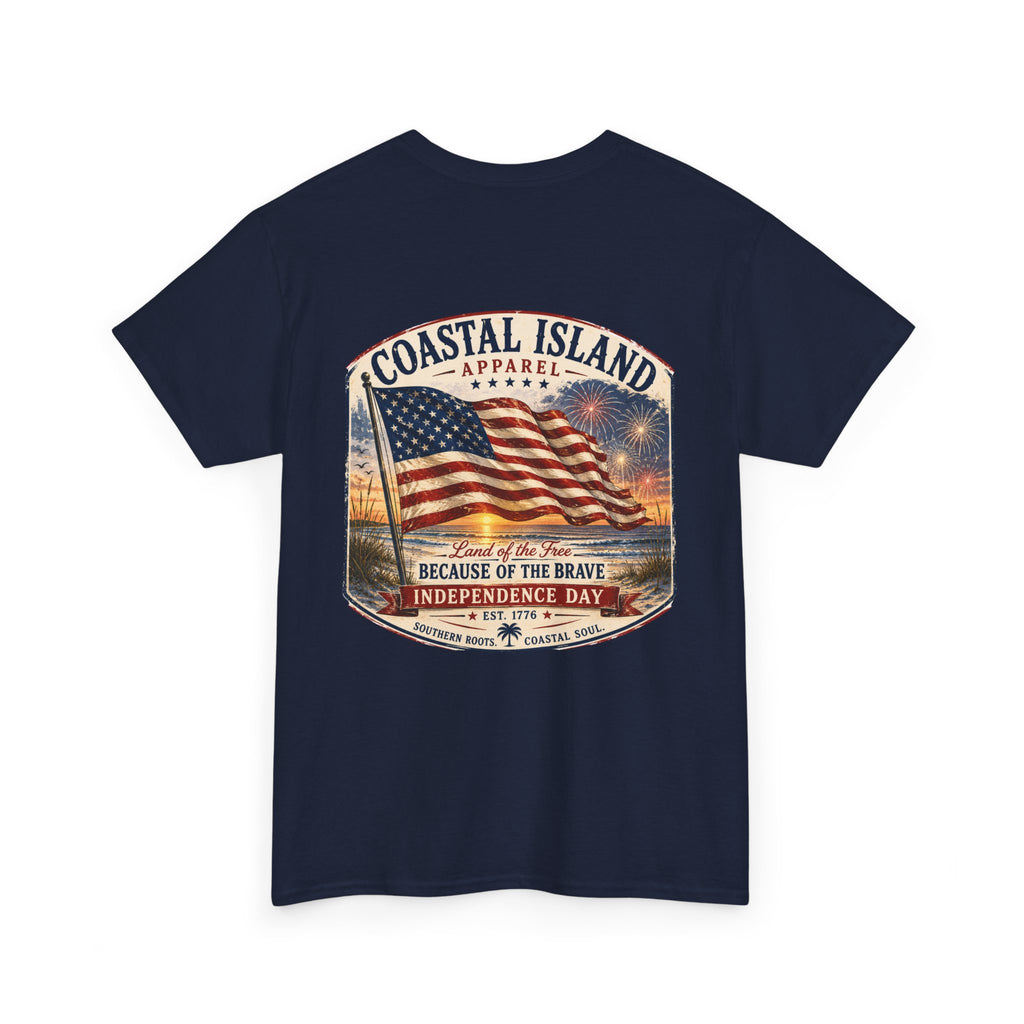 Coastal Island USA Flag Tee — "Because of the Brave" Independence Day T‑Shirt