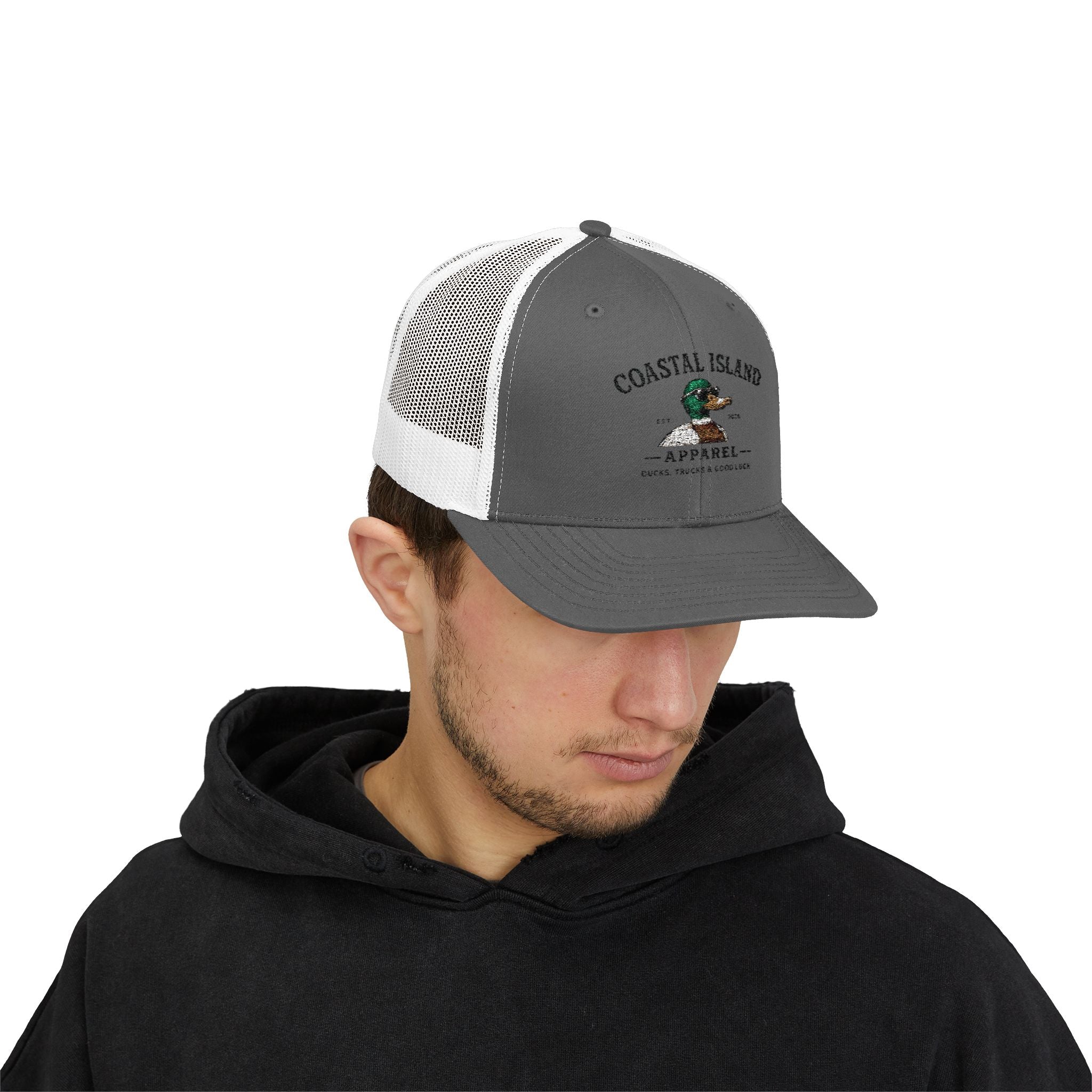 Coastal Island Trucker Cap — Vintage Duck Logo Snapback Hat