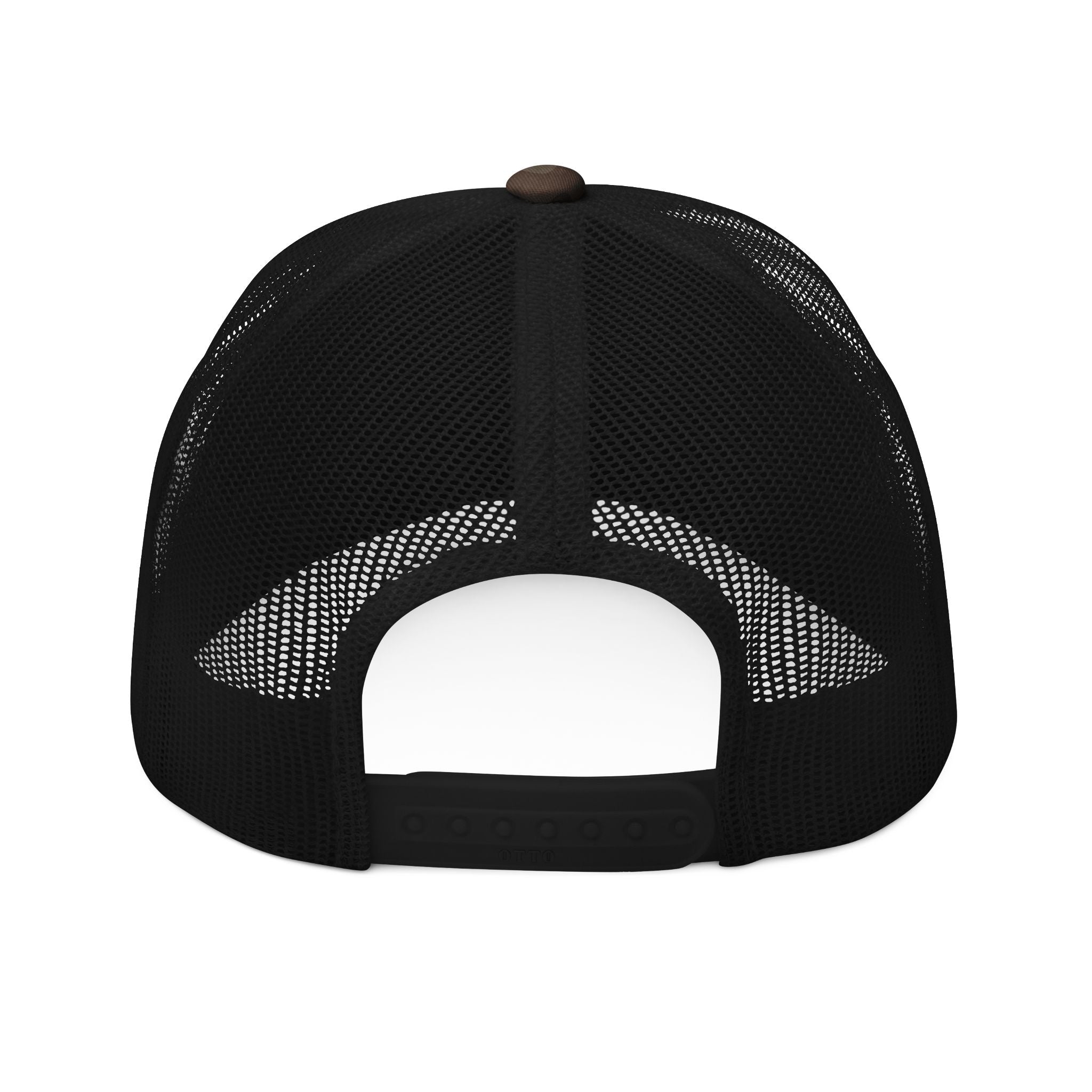 Camo Trucker Hat — Embroidered "Coastal Island" Mesh Back Cap
