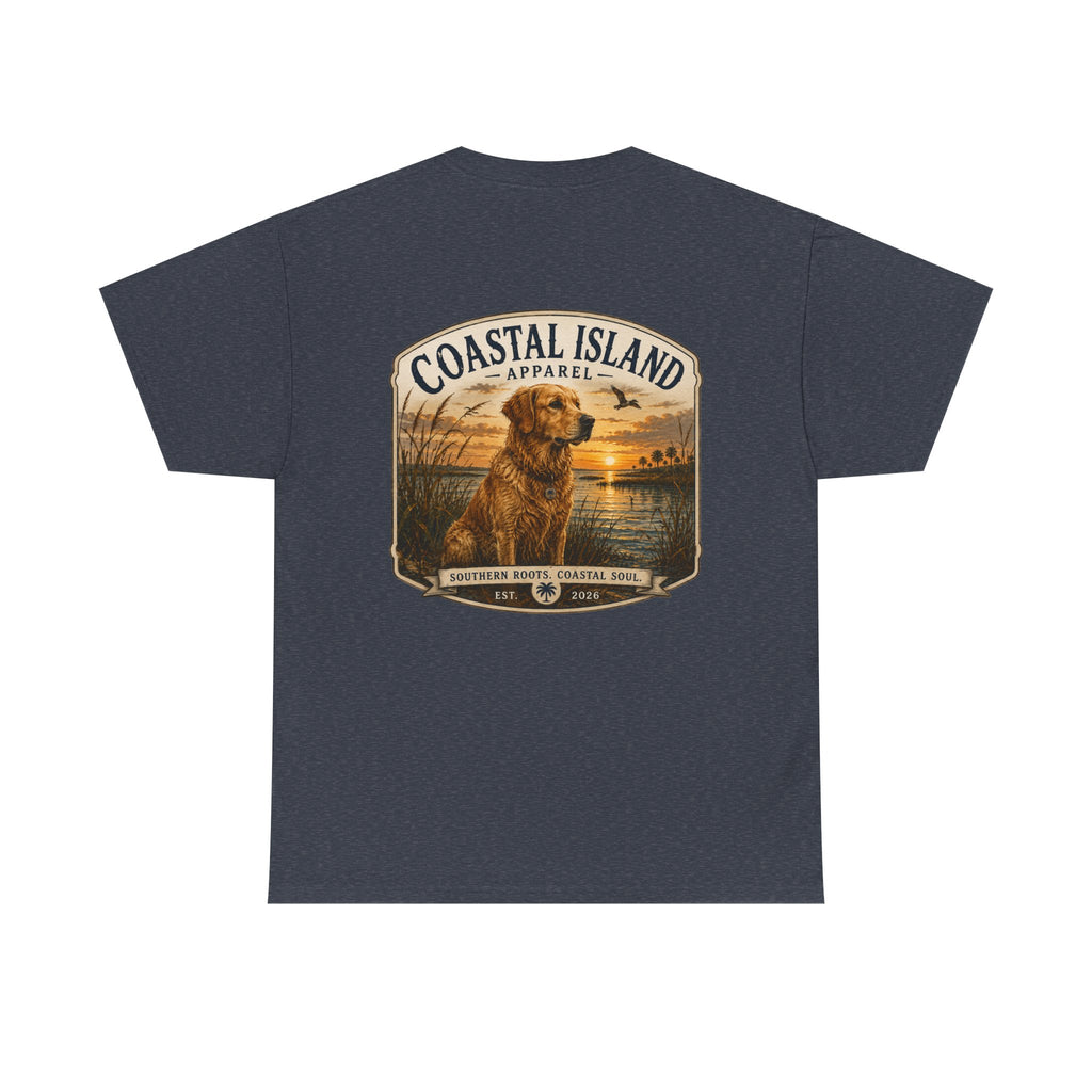 Coastal Island Retriever Logo Tee | Dog Sunset Beach Shirt