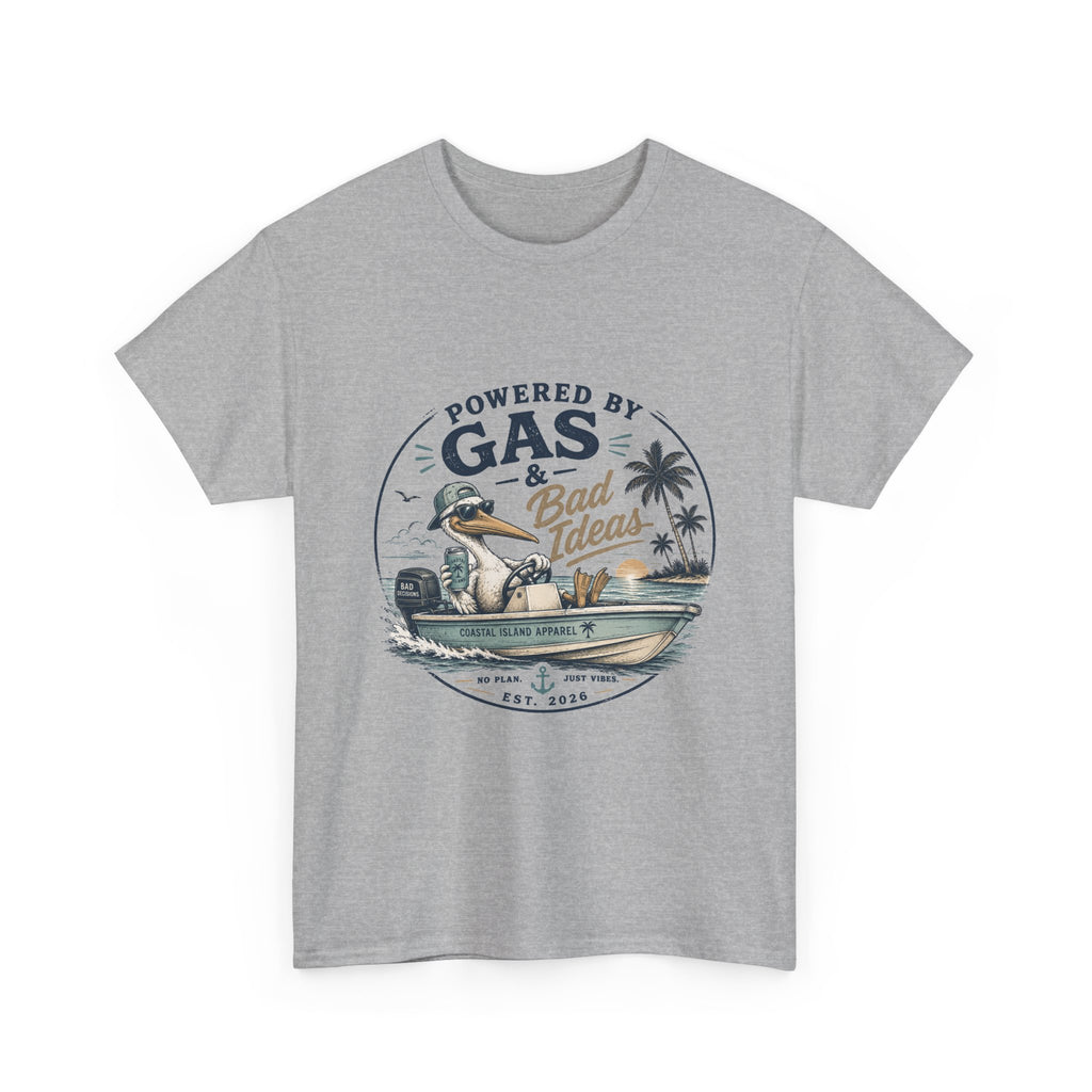 Gas & Bad Ideas Boat T‑Shirt — Funny Fishing Beach Tee
