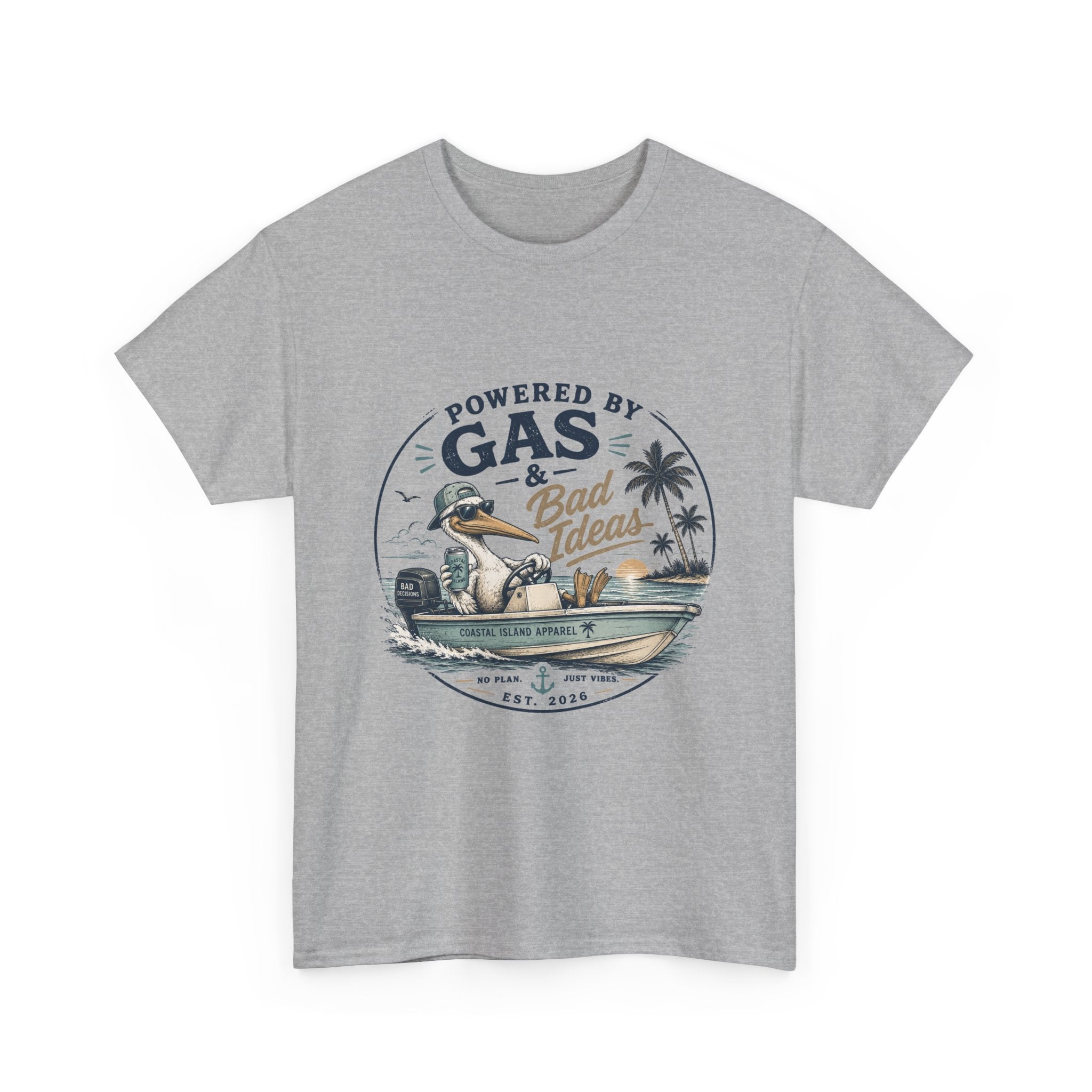Gas & Bad Ideas Boat T‑Shirt — Funny Fishing Beach Tee