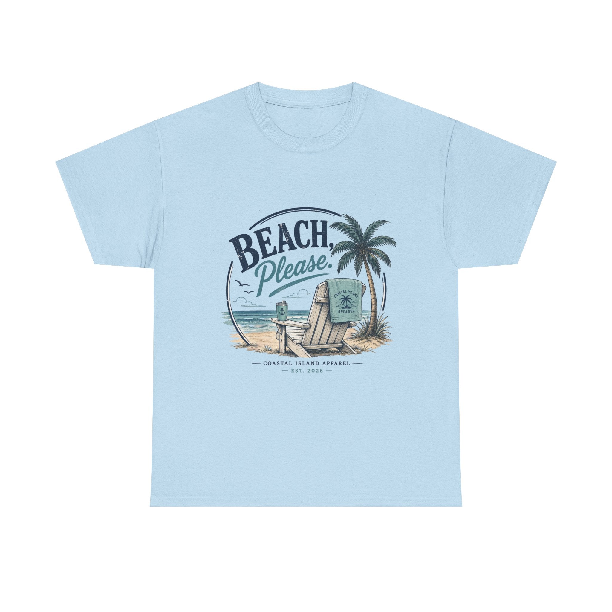 Beach Please T-Shirt — Vintage Palm Tree & Surfboard Summer Tee