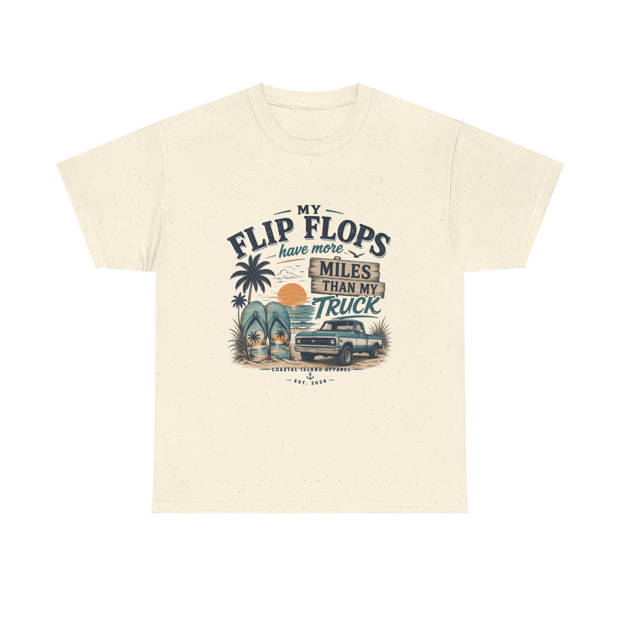 Flip Flops Have More Miles Than My Truck Graphic Tee — Beach Vintage Truck T-Shirt