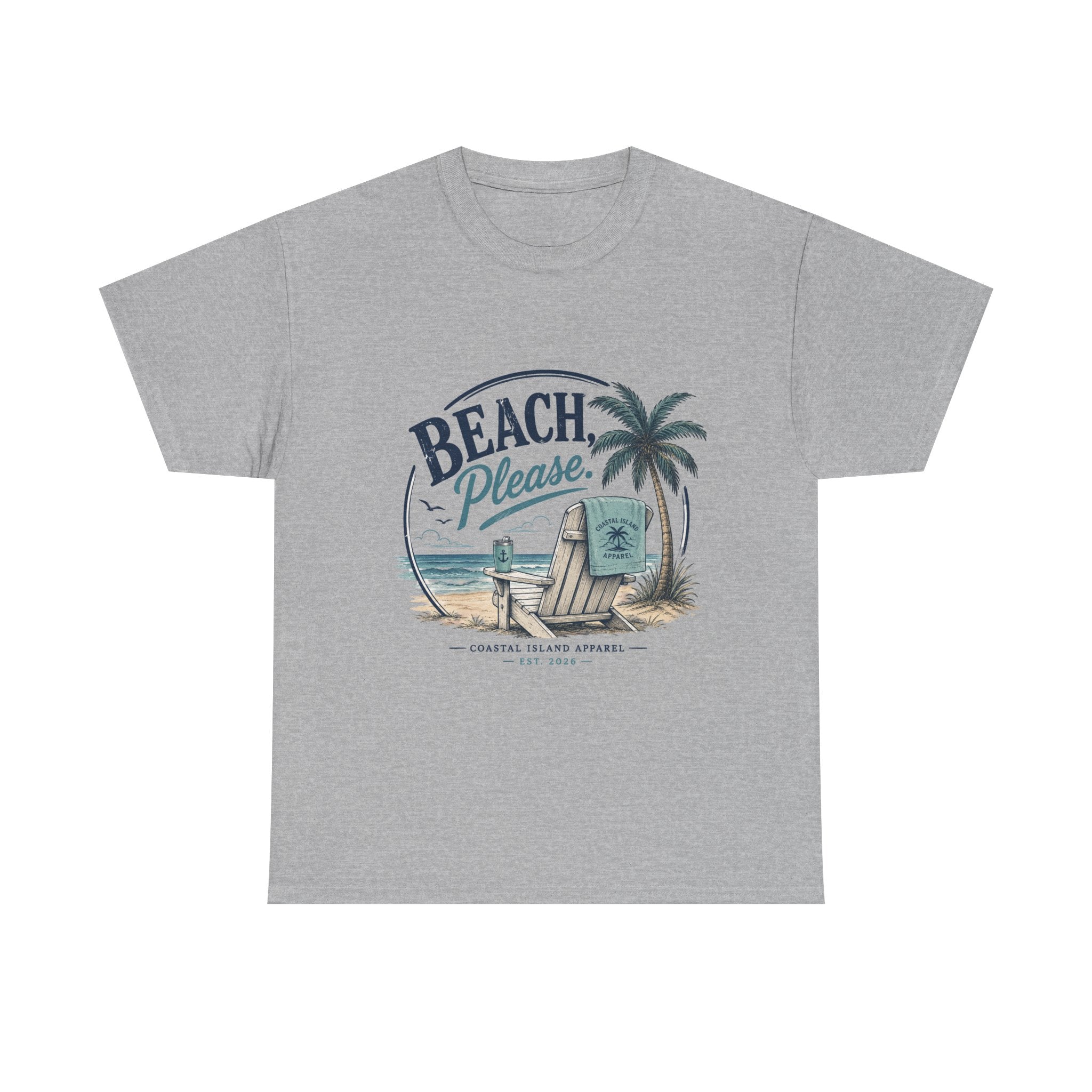 Beach Please T-Shirt — Vintage Palm Tree & Surfboard Summer Tee