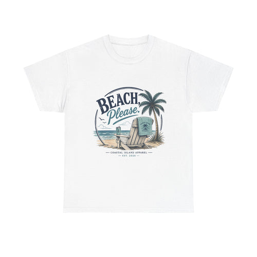 Beach Please T-Shirt — Vintage Palm Tree & Surfboard Summer Tee