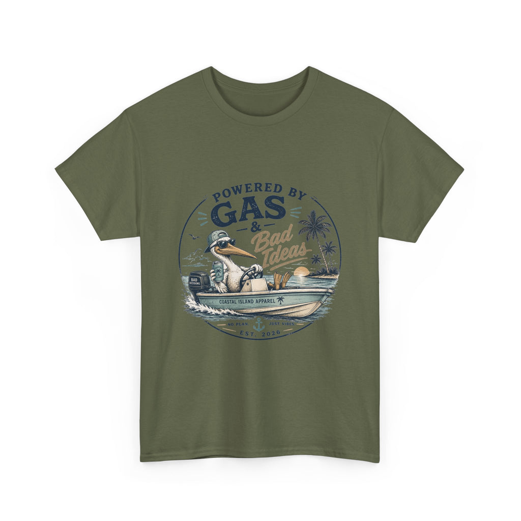 Gas & Bad Ideas Boat T‑Shirt — Funny Fishing Beach Tee