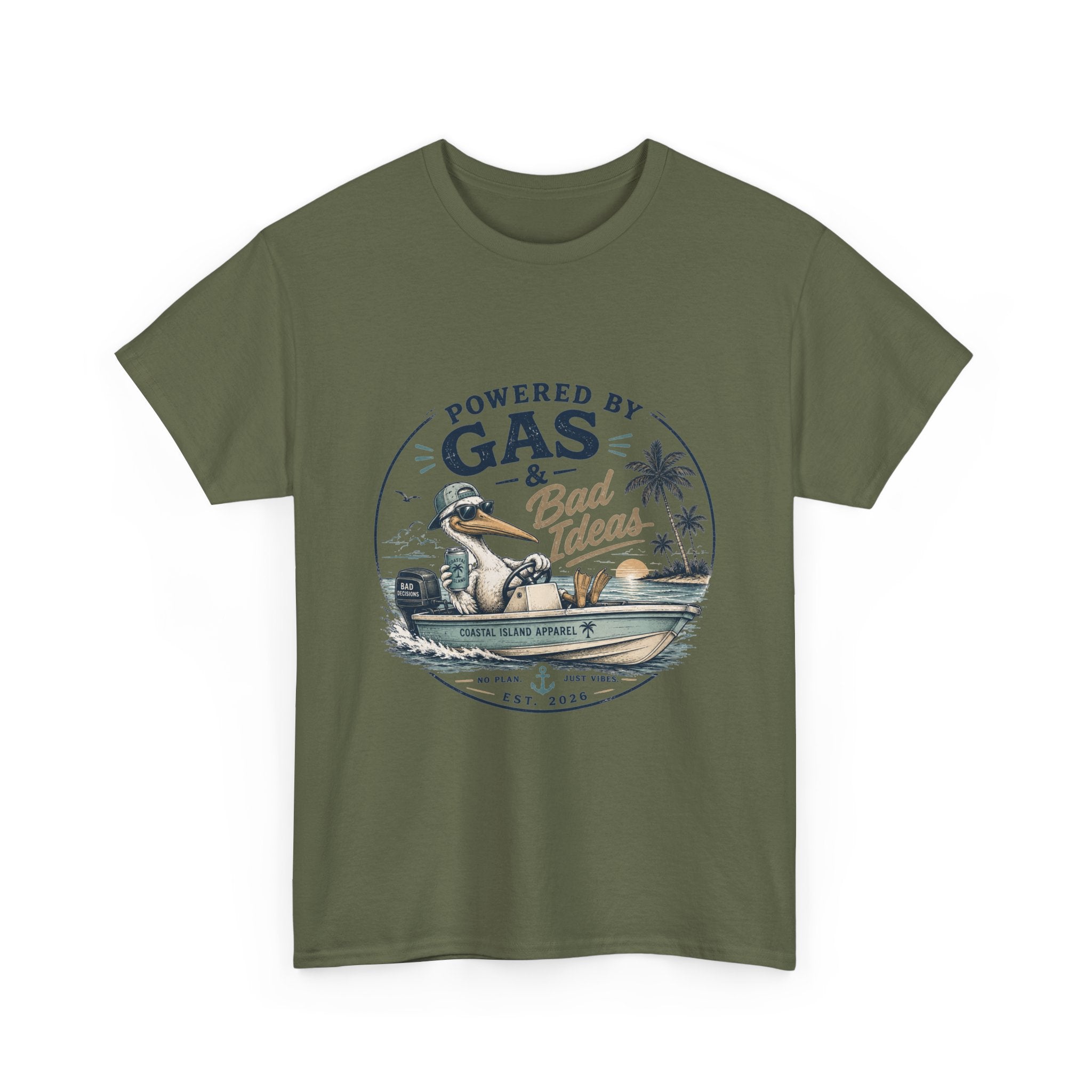 Gas & Bad Ideas Boat T‑Shirt — Funny Fishing Beach Tee