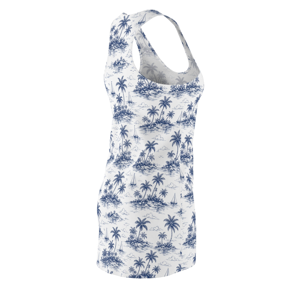 Tropical Palm Racerback Dress — Blue Island Print Sun Dress
