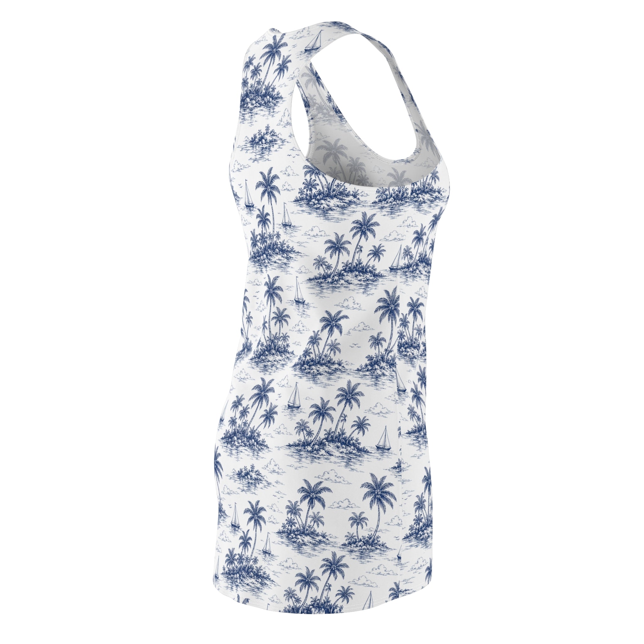 Tropical Palm Racerback Dress — Blue Island Print Sun Dress