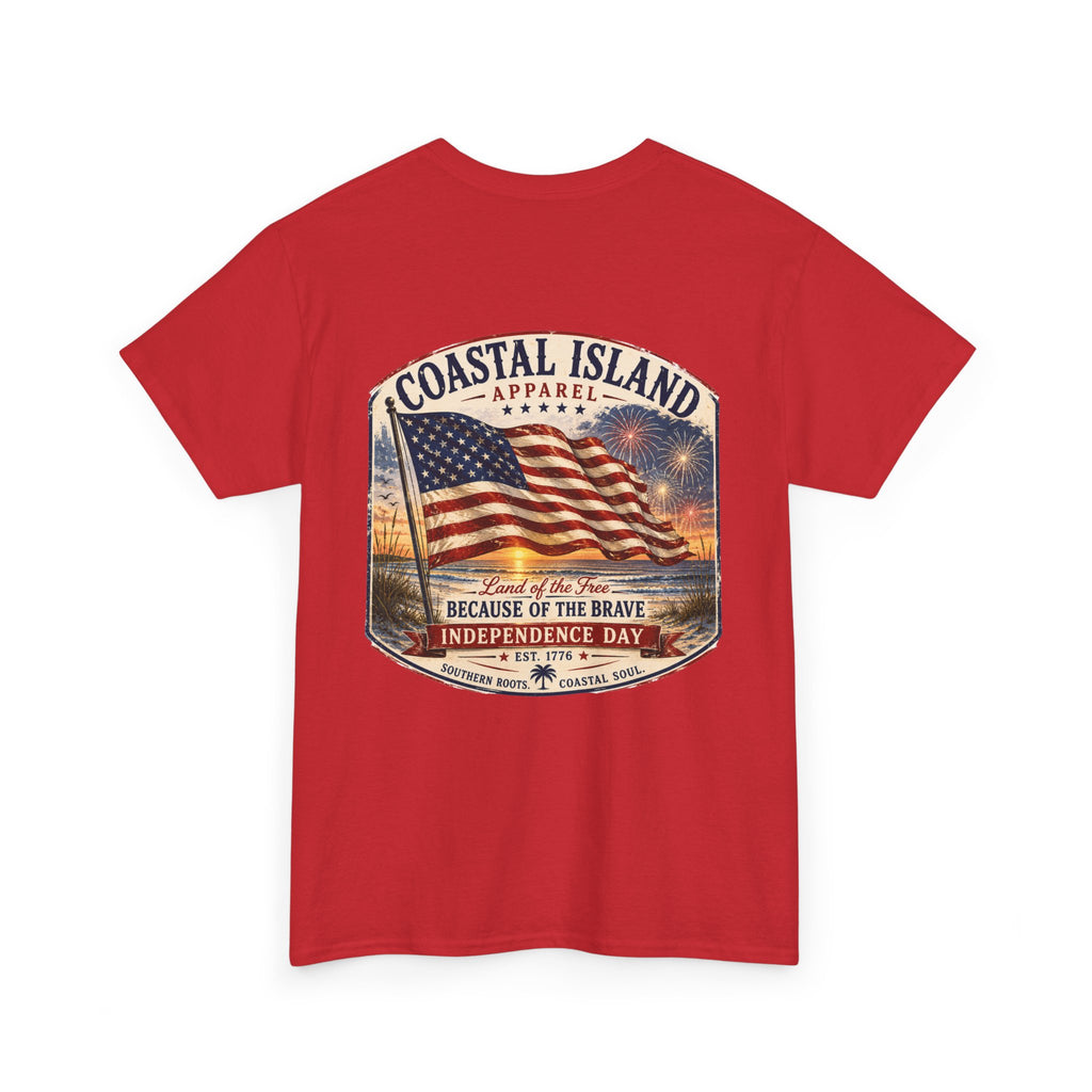 Coastal Island USA Flag Tee — "Because of the Brave" Independence Day T‑Shirt