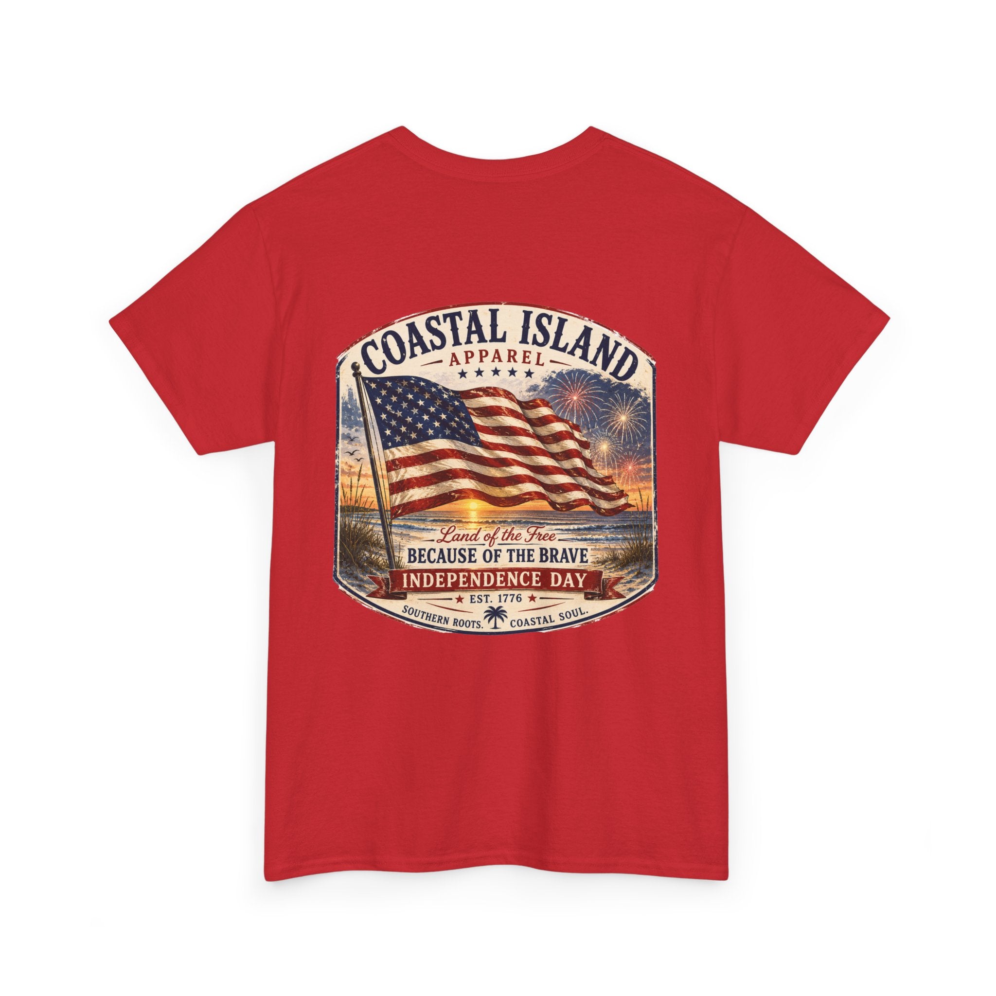 Coastal Island USA Flag Tee — "Because of the Brave" Independence Day T‑Shirt