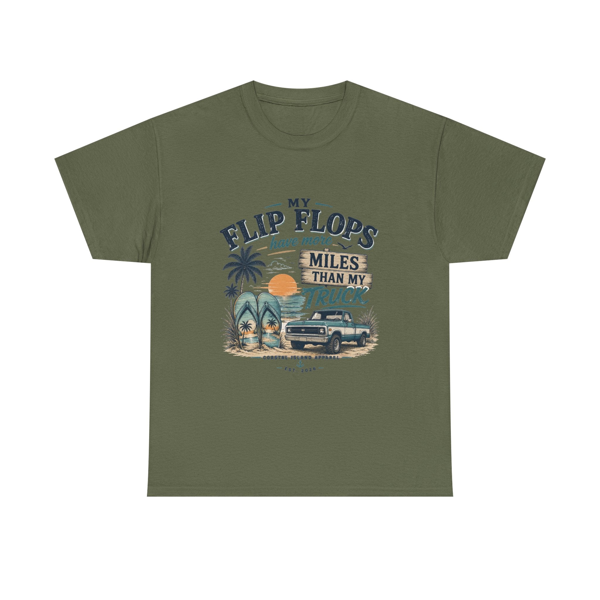 Flip Flops Have More Miles Than My Truck Graphic Tee — Beach Vintage Truck T-Shirt