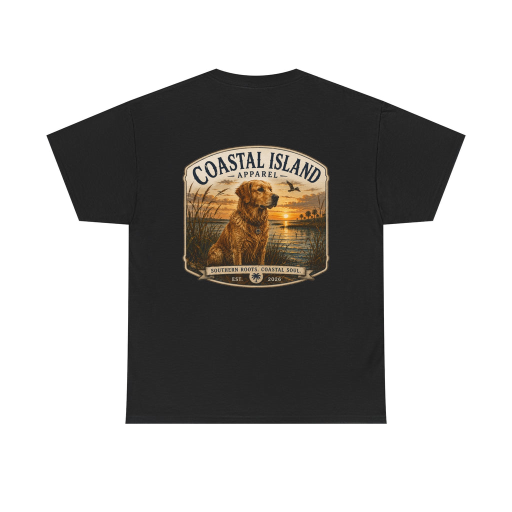 Coastal Island Retriever Logo Tee | Dog Sunset Beach Shirt
