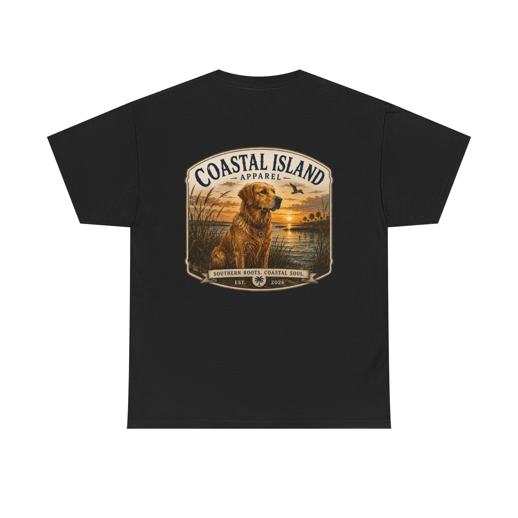 Coastal Island Retriever Logo Tee | Dog Sunset Beach Shirt