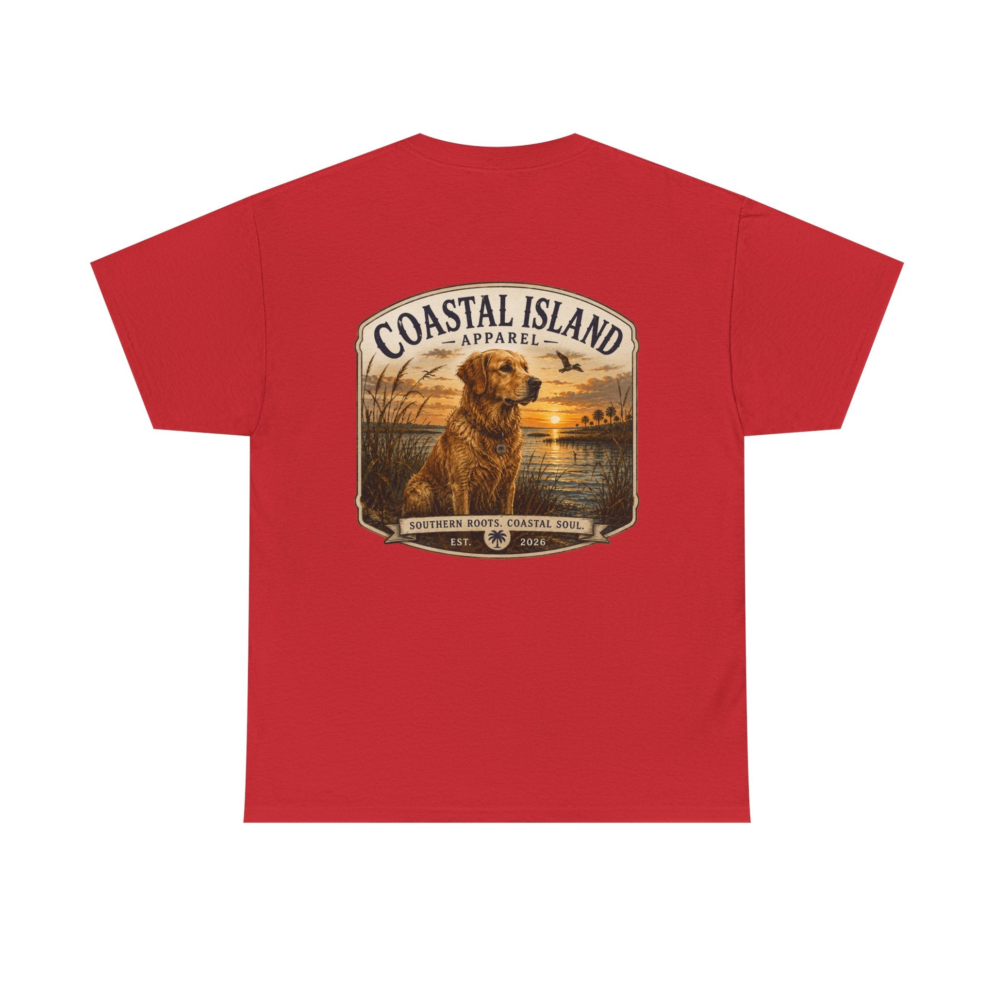 Coastal Island Retriever Logo Tee | Dog Sunset Beach Shirt