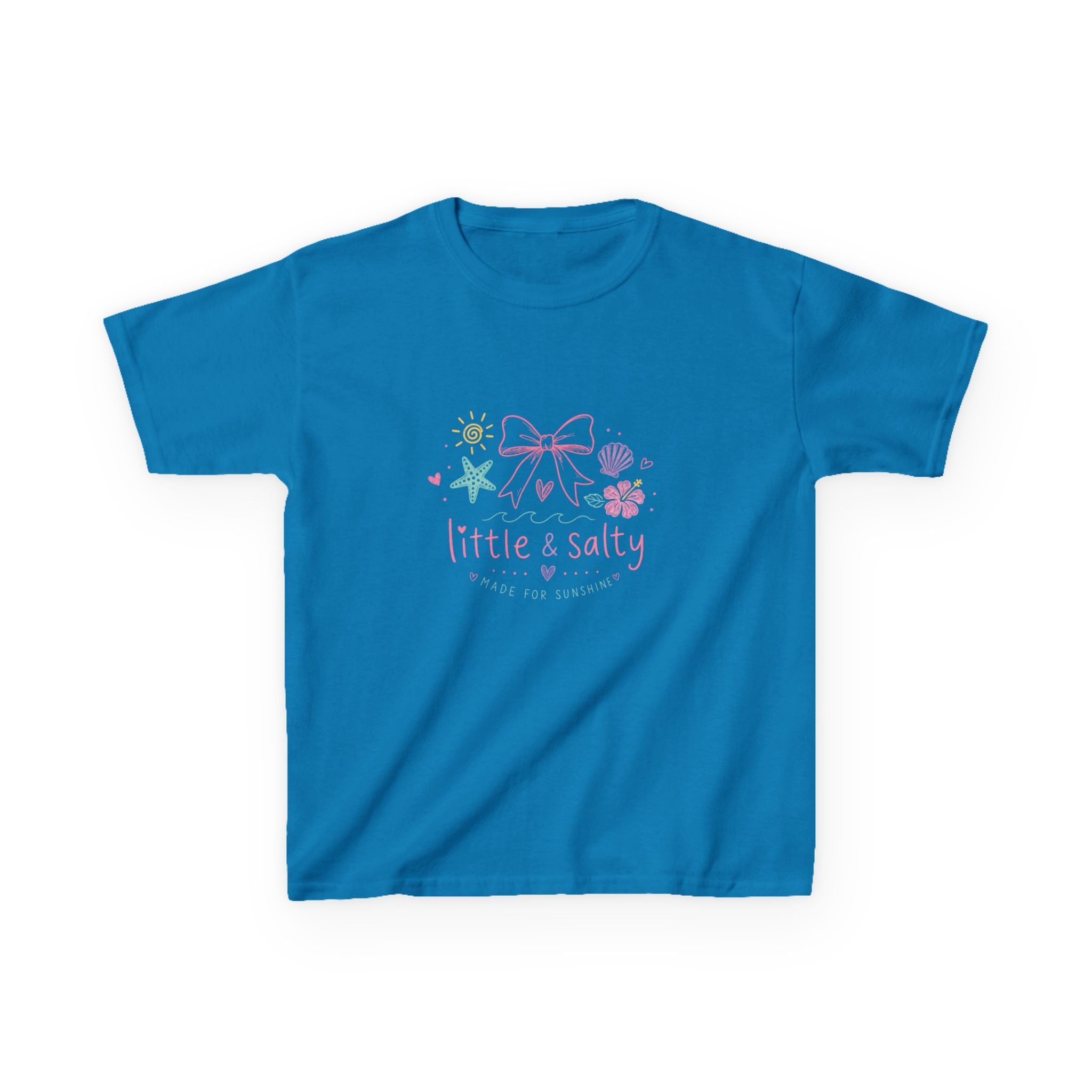 Girl's Tee — "Little & Salty" Pastel Seashells Graphic
