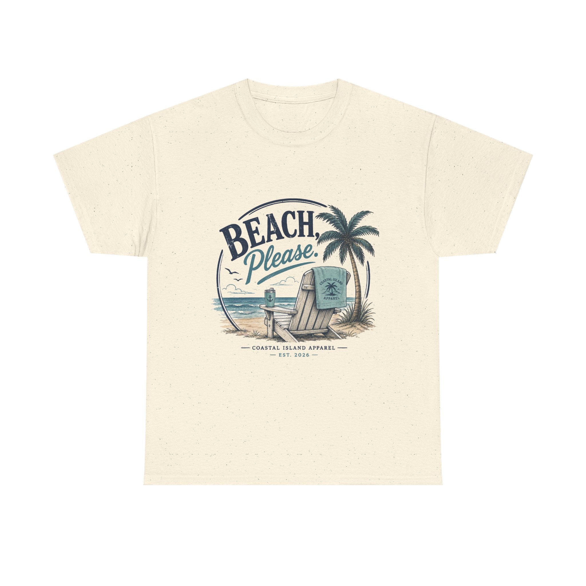Beach Please T-Shirt — Vintage Palm Tree & Surfboard Summer Tee