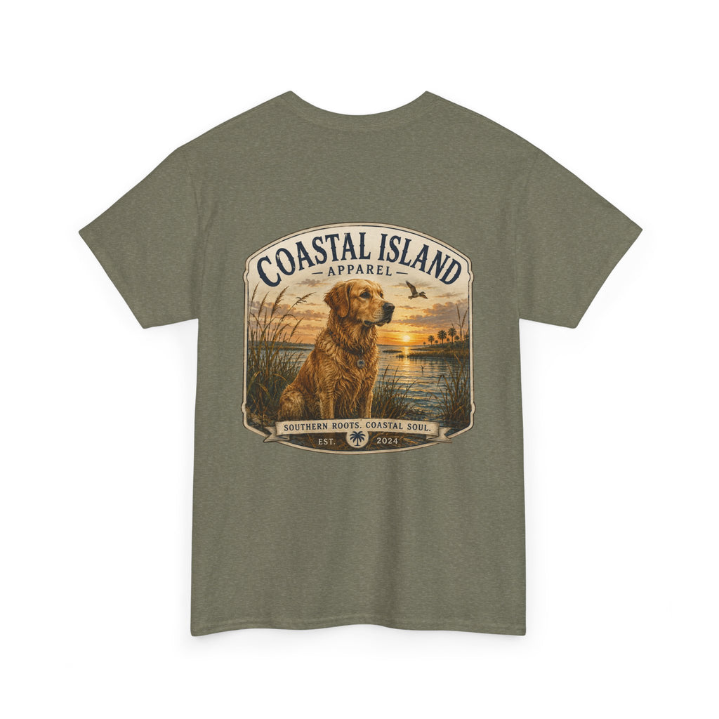Coastal Island Retriever Logo Tee | Dog Sunset Beach Shirt