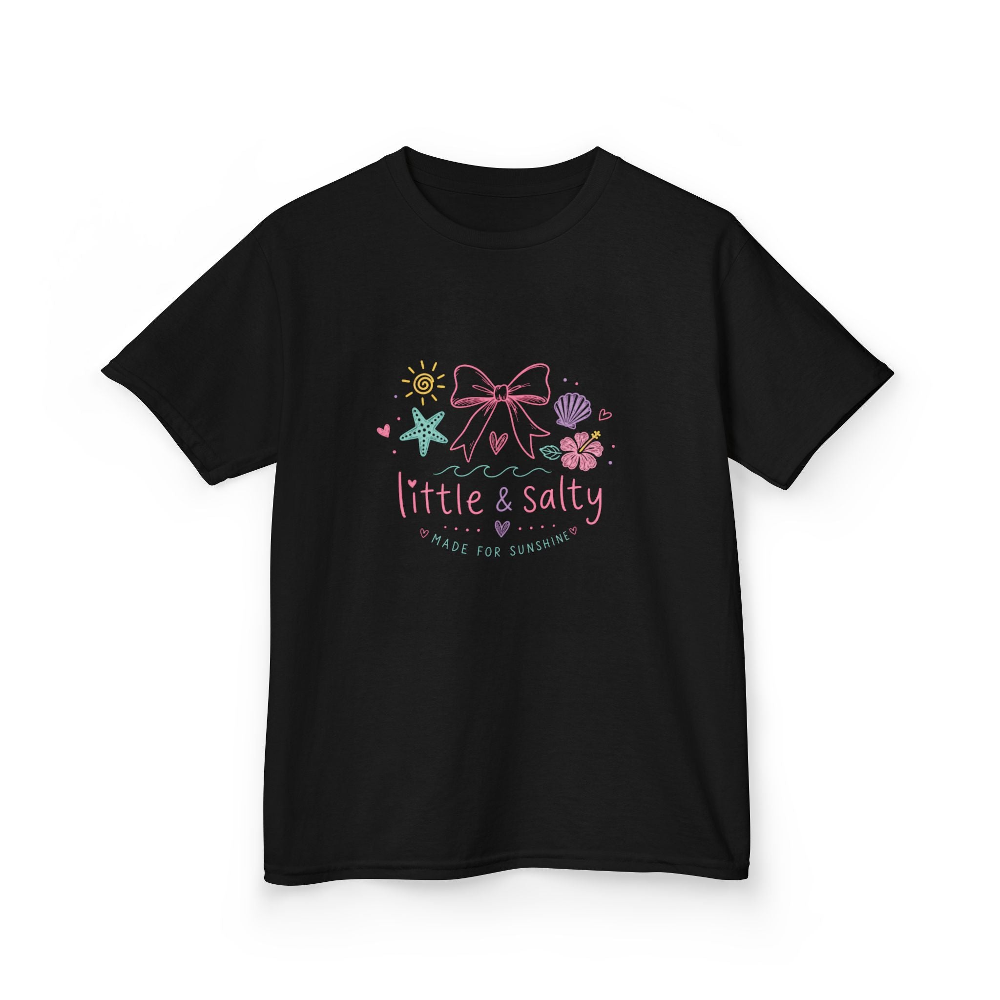 Girl's Tee — "Little & Salty" Pastel Seashells Graphic