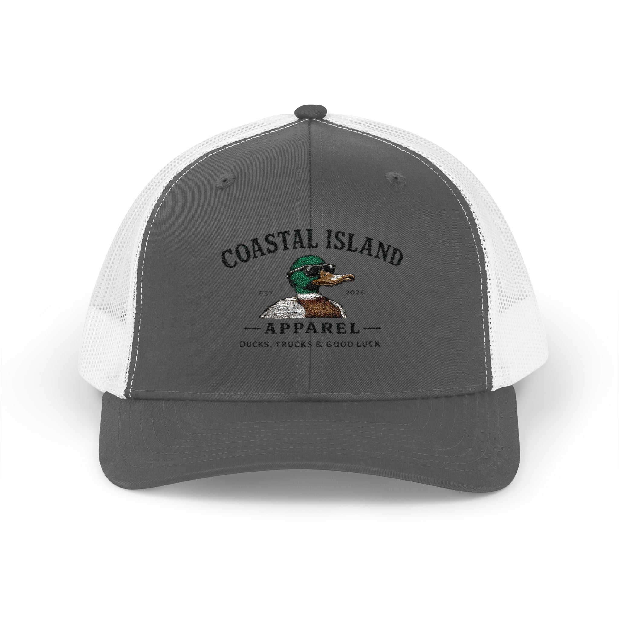 Coastal Island Trucker Cap — Vintage Duck Logo Snapback Hat