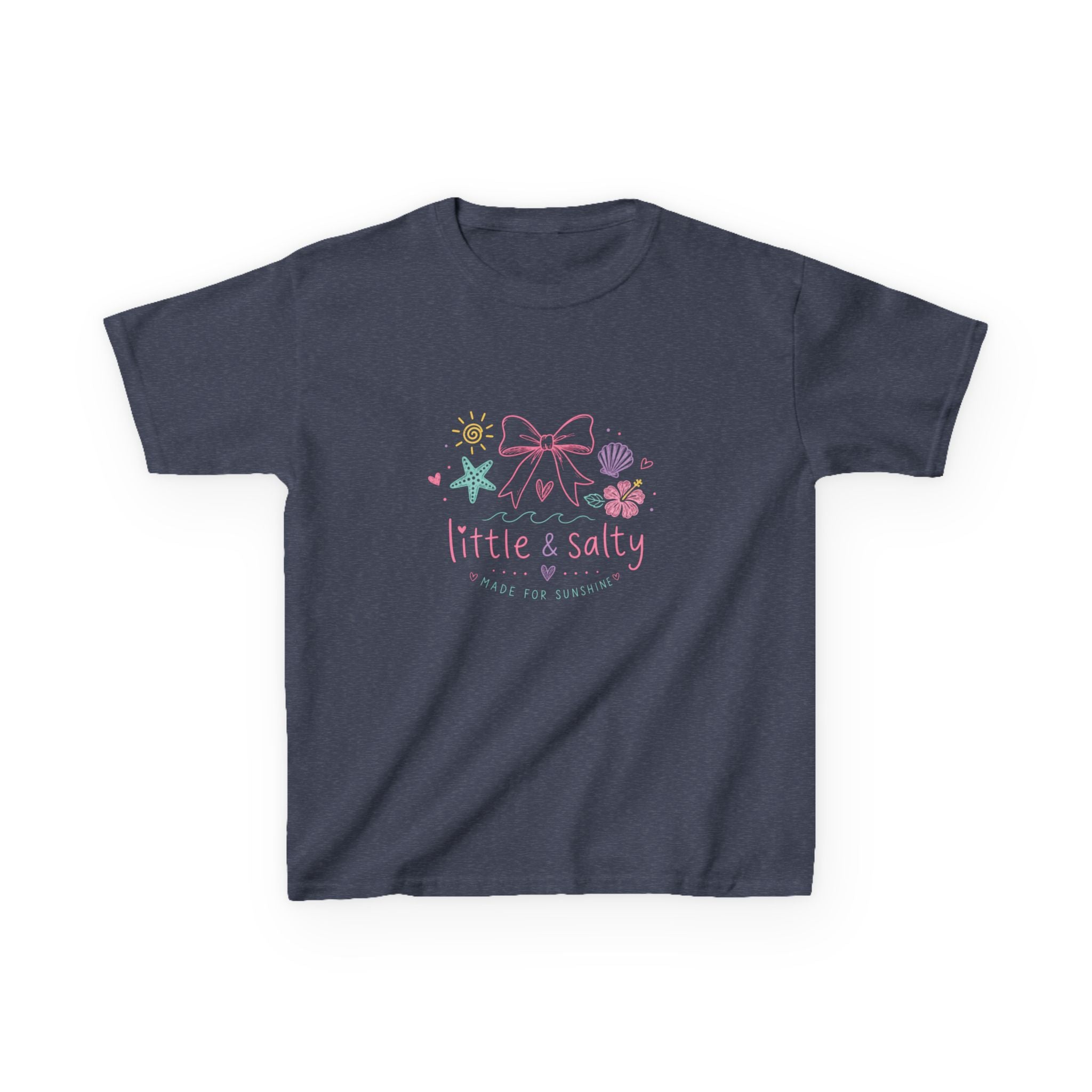 Girl's Tee — "Little & Salty" Pastel Seashells Graphic