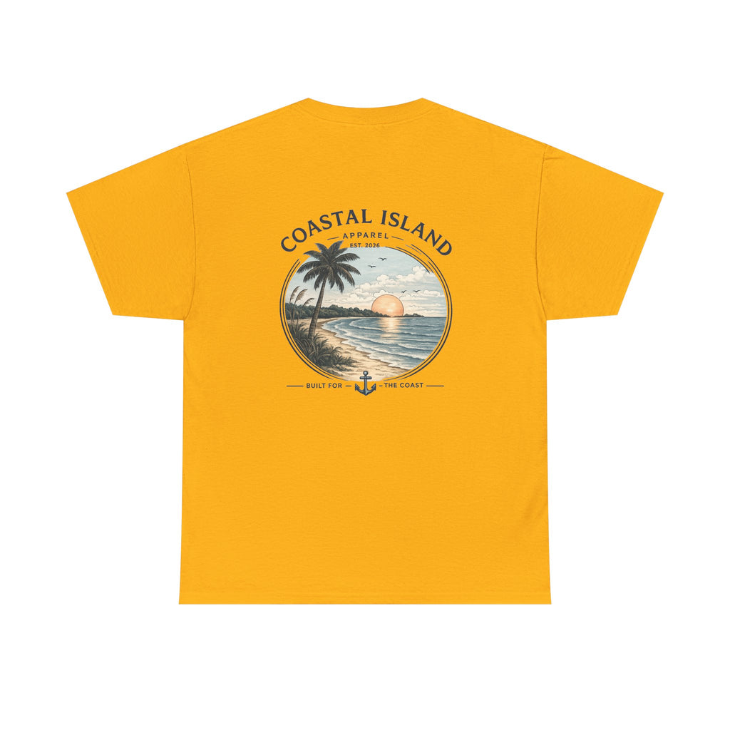 Coastal Island Sunset Tee — Beach Palm Tree Graphic T-Shirt