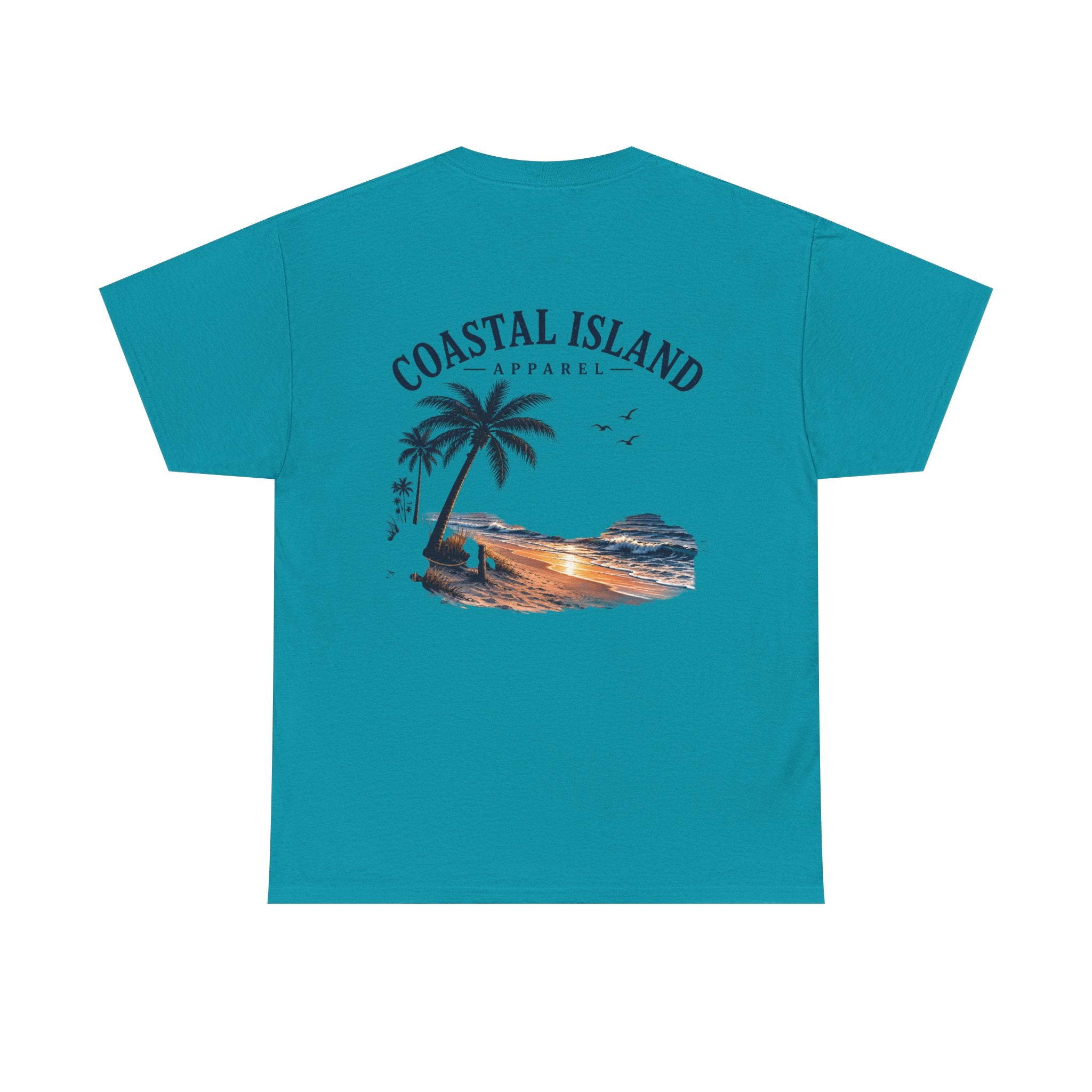 Coastal Island Sunset Beach T-Shirt | Palm Tree Ocean Graphic Tee