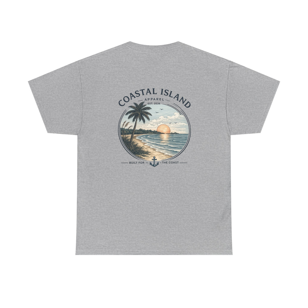 Coastal Island Sunset Tee — Beach Palm Tree Graphic T-Shirt