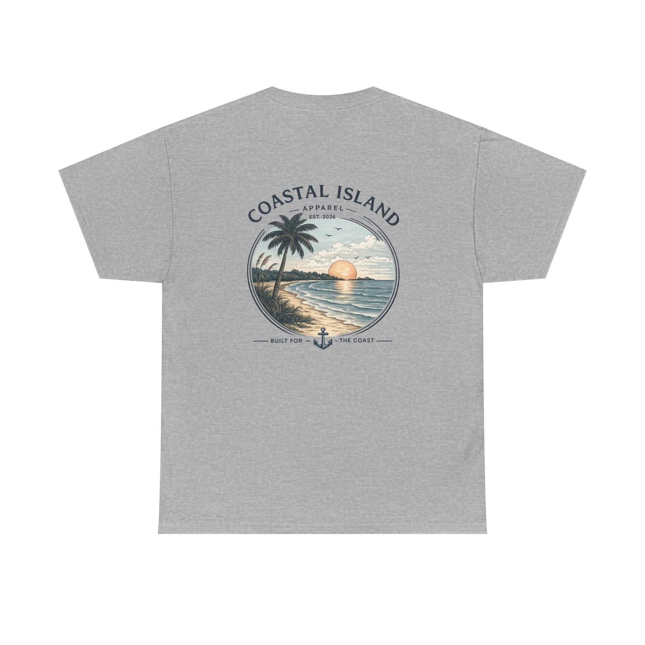 Coastal Island Sunset Tee — Beach Palm Tree Graphic T-Shirt