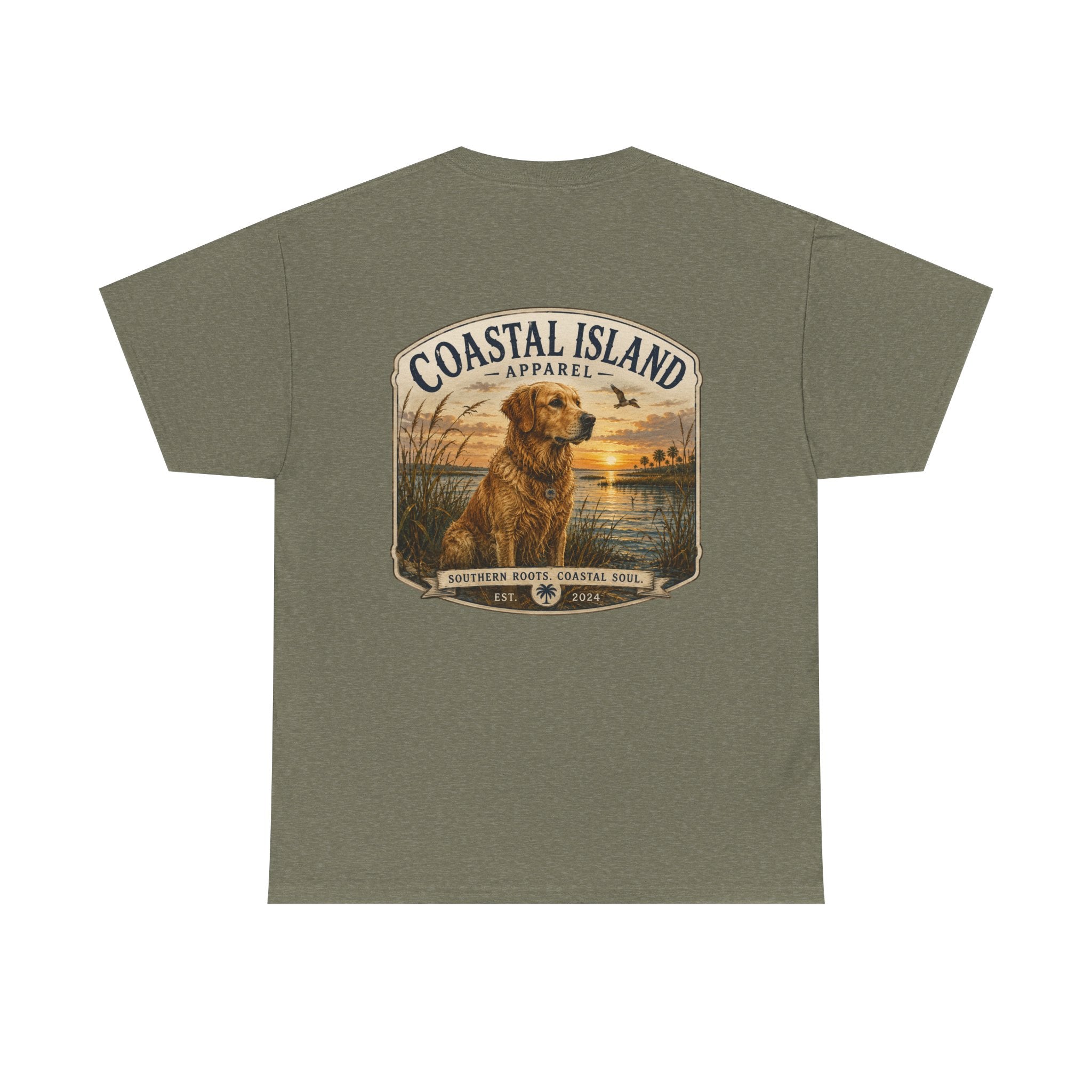 Coastal Island Retriever Logo Tee | Dog Sunset Beach Shirt