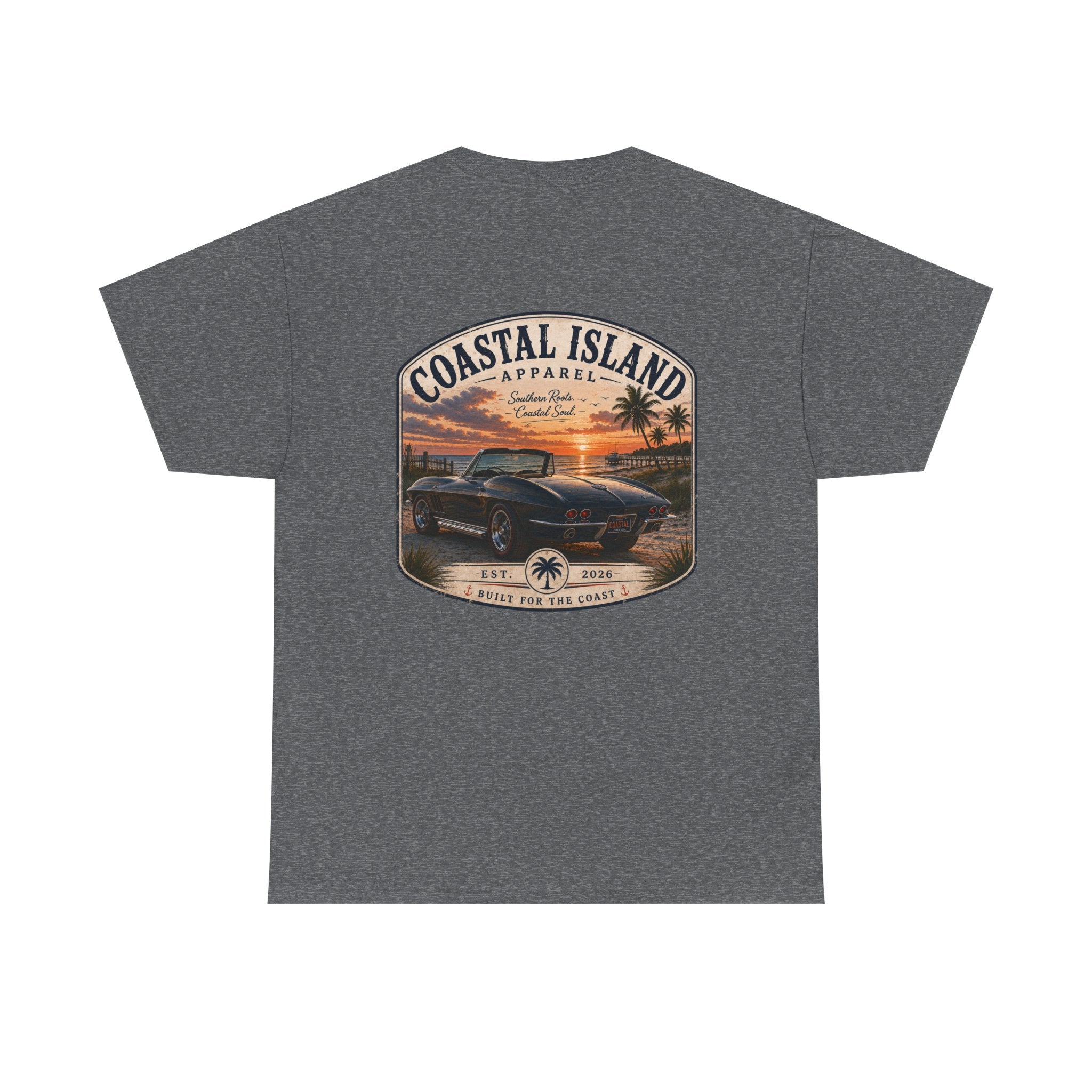 Coastal Island Vintage Car Sunset T-Shirt | Beach Palm Graphic Tee