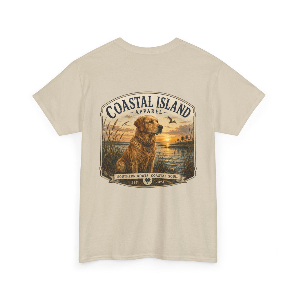 Coastal Island Retriever Logo Tee | Dog Sunset Beach Shirt