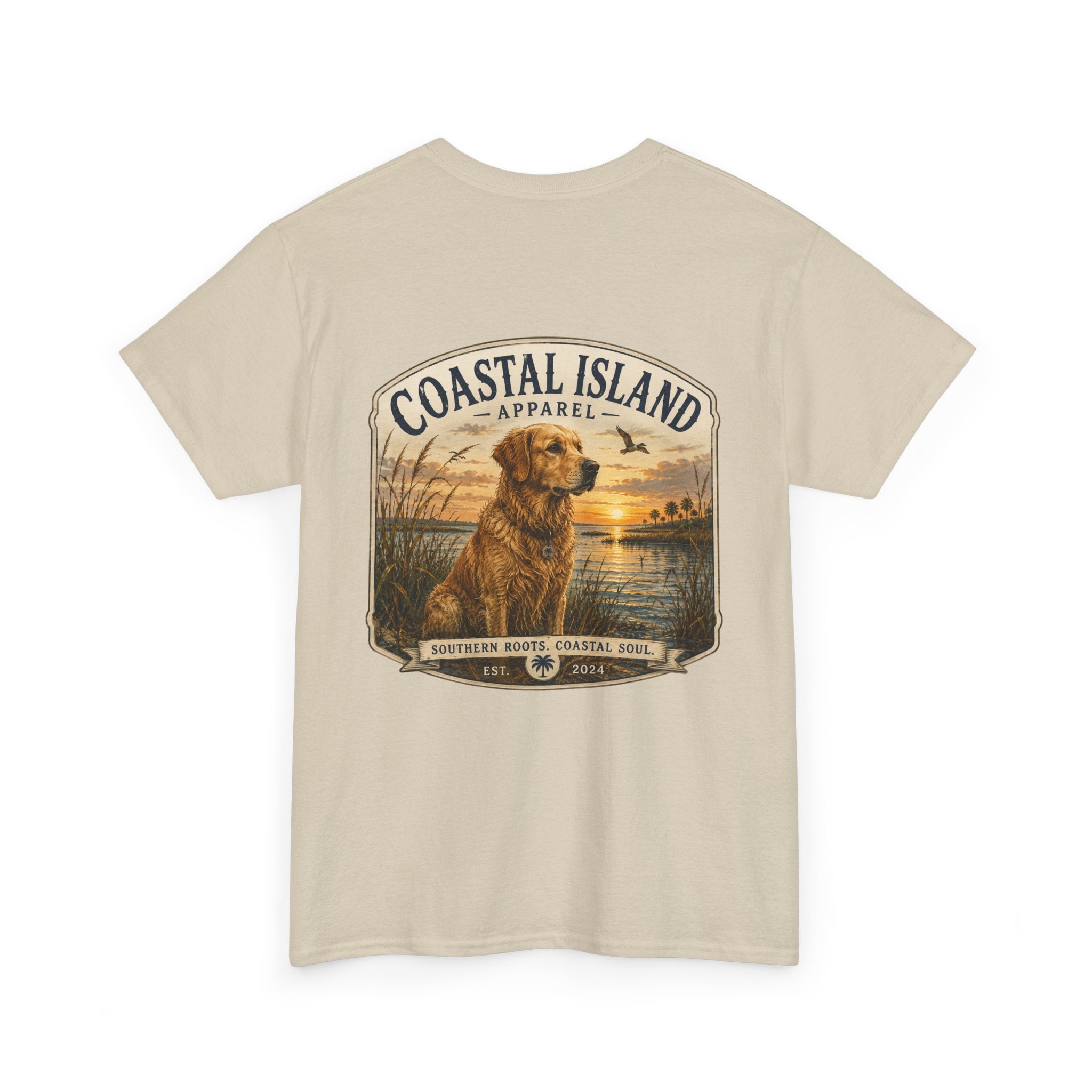 Coastal Island Retriever Logo Tee | Dog Sunset Beach Shirt