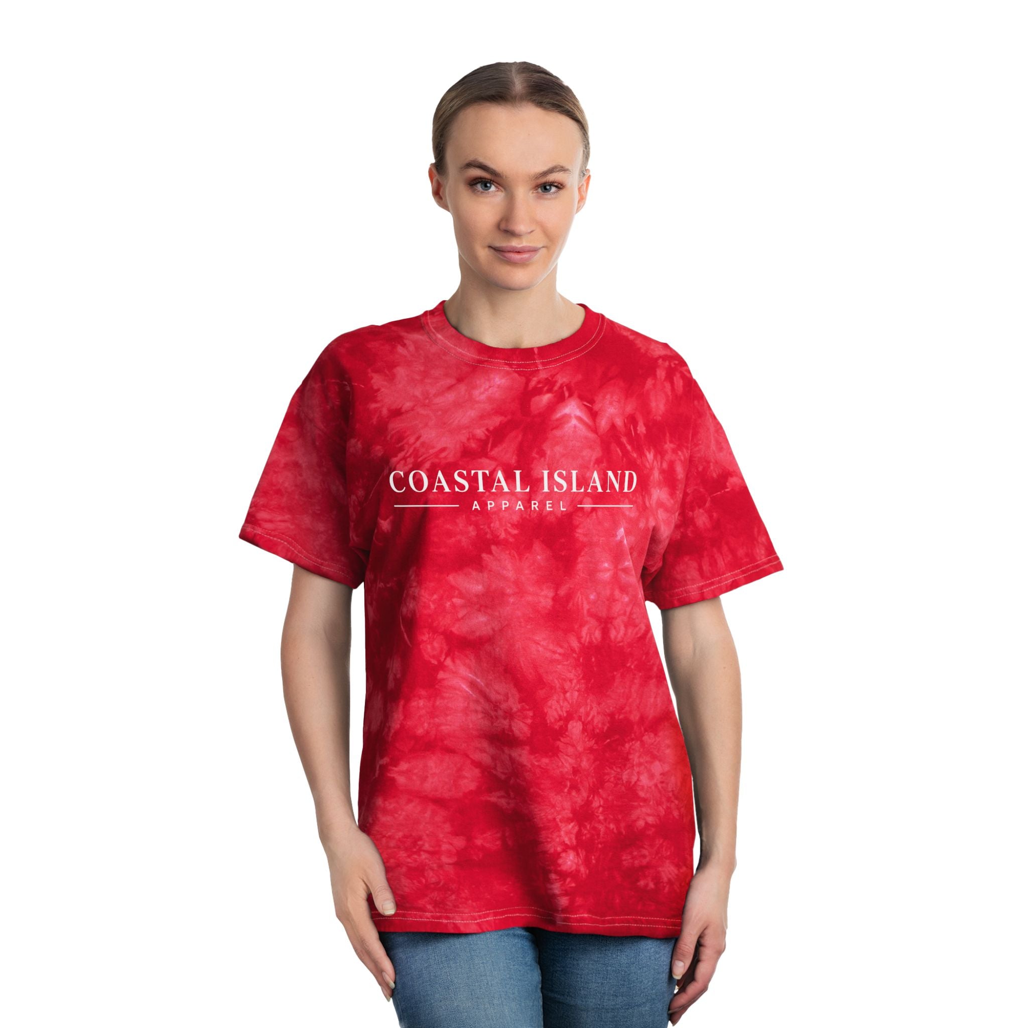 Coastal Island Crystal Tie-Dye Tee — Blue Marble Graphic T-Shirt