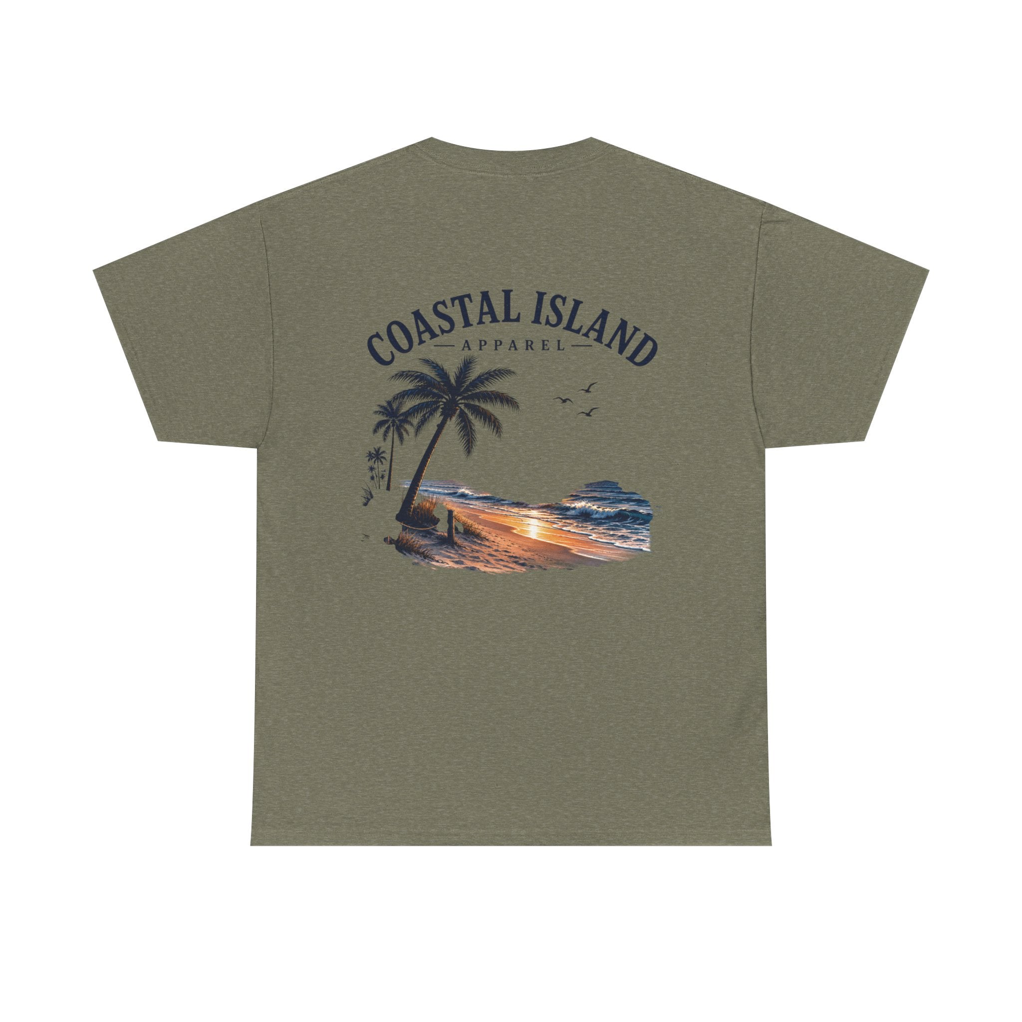Coastal Island Sunset Beach T-Shirt | Palm Tree Ocean Graphic Tee