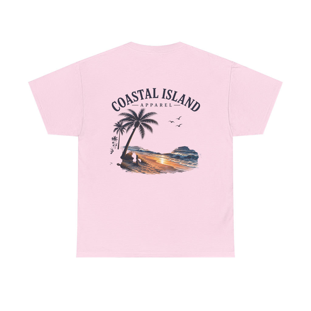 Coastal Island Sunset Beach T-Shirt | Palm Tree Ocean Graphic Tee