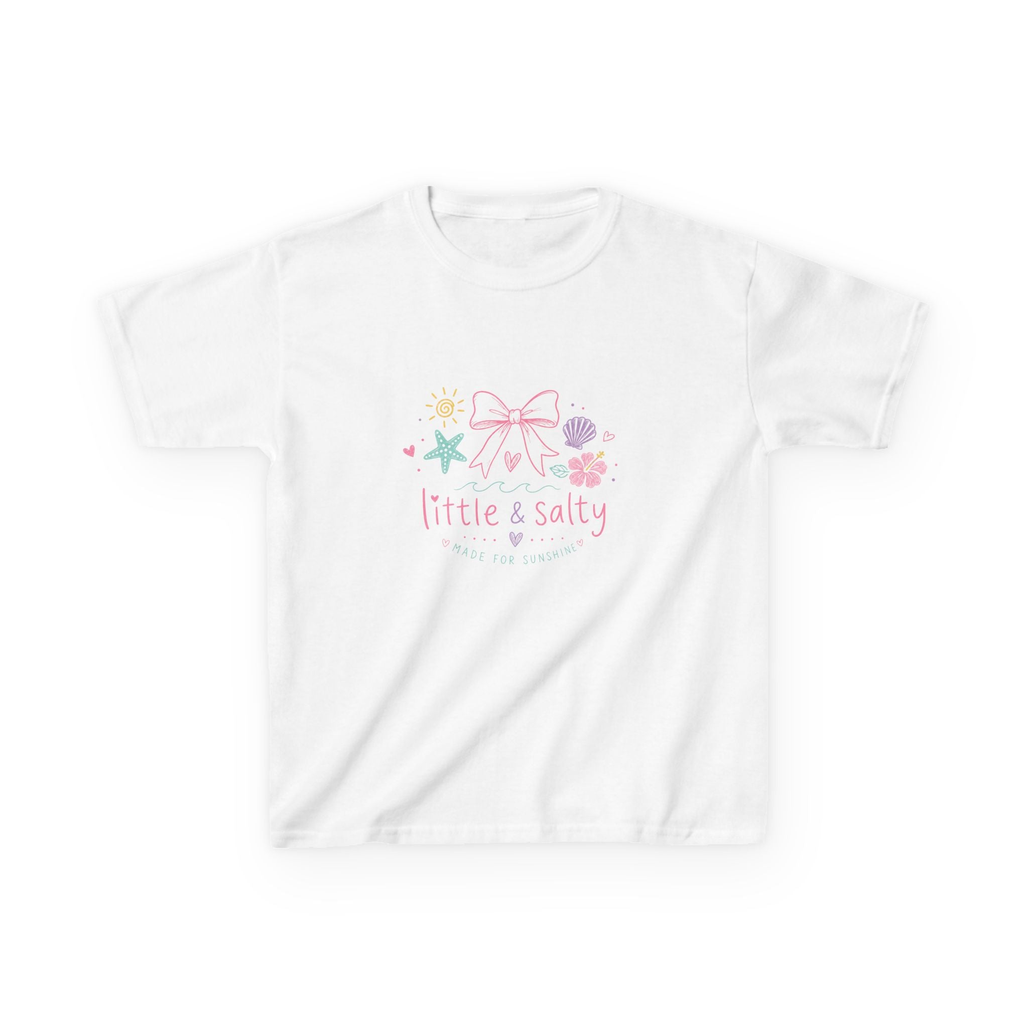 Girl's Tee — "Little & Salty" Pastel Seashells Graphic
