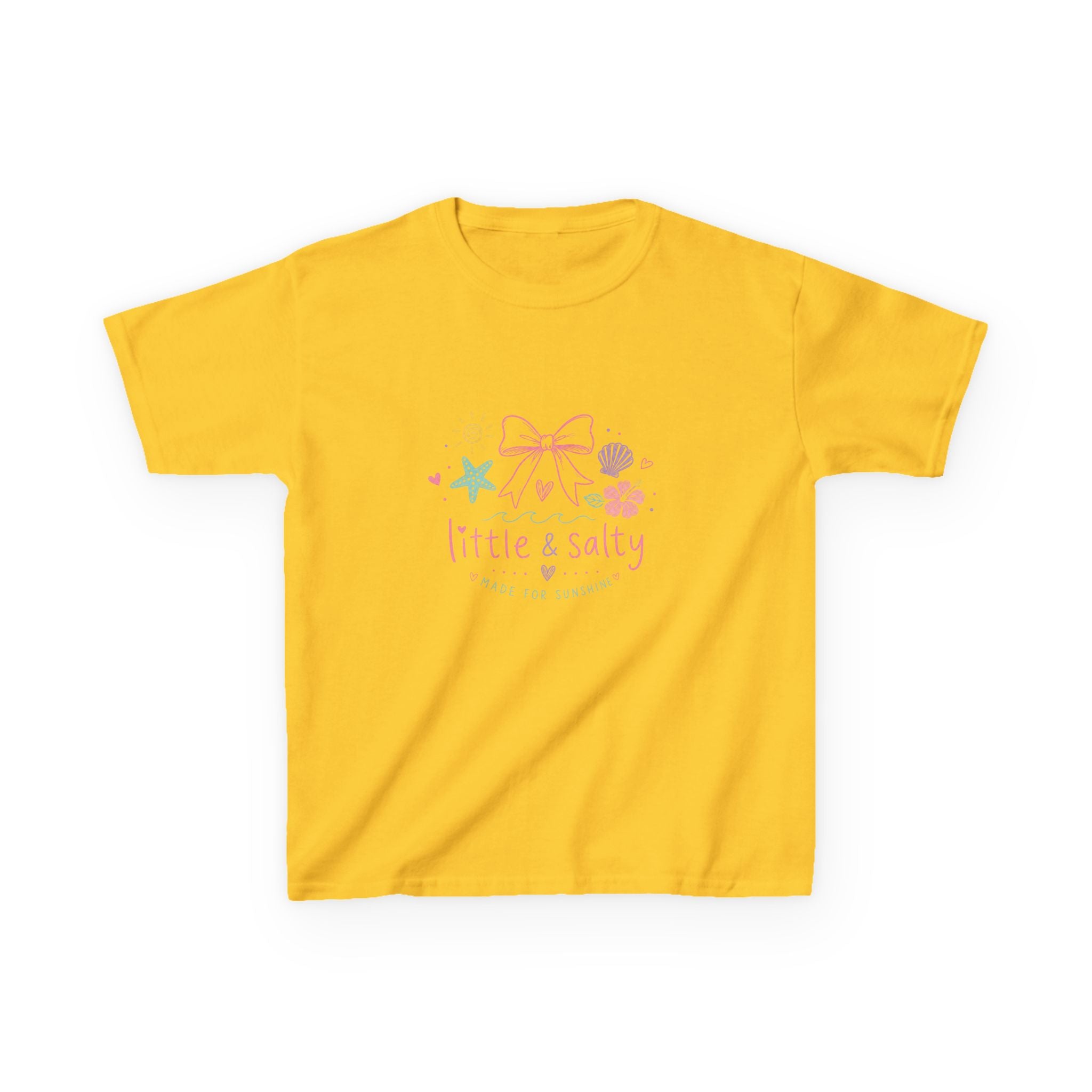 Girl's Tee — "Little & Salty" Pastel Seashells Graphic