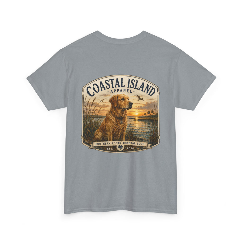 Coastal Island Retriever Logo Tee | Dog Sunset Beach Shirt